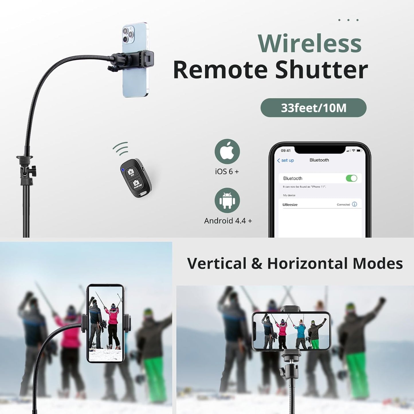 Sensyne 92" Cell Phone Tripod, Selfie Stick Tripod with 16.5" Flexible Gooseneck, Overhead Phone Stand for Video Recording, Photography, Compatible with Phone, Camera