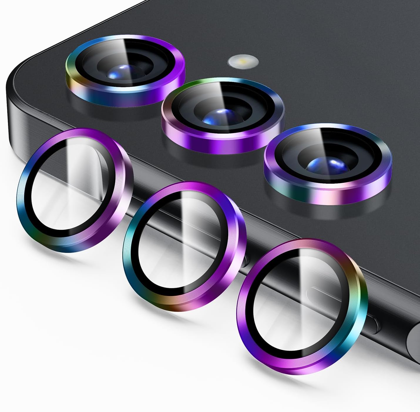 Korecase for Galaxy S25 Ultra Camera Lens Protector, 9H Tempered Metal Glass Anti Scrach Rear Camera Screen Protector, Shockproof Metal Ring Lens Protection for Samsung Galaxy S25 Ultra,Colorful