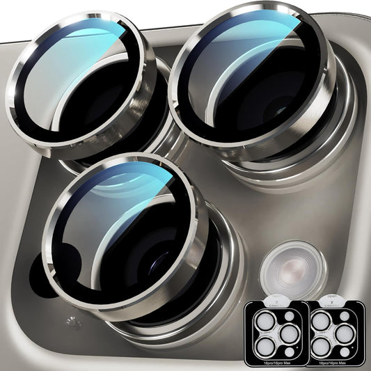 YWXTW Camera Lens Protector for iPhone 16 Pro/iPhone 16 Pro Max, [1 Step Installation Tray] Tempered Glass Screen Protector Metal Individual Camera Cover Accessories (Natural Titanium-2Pack)