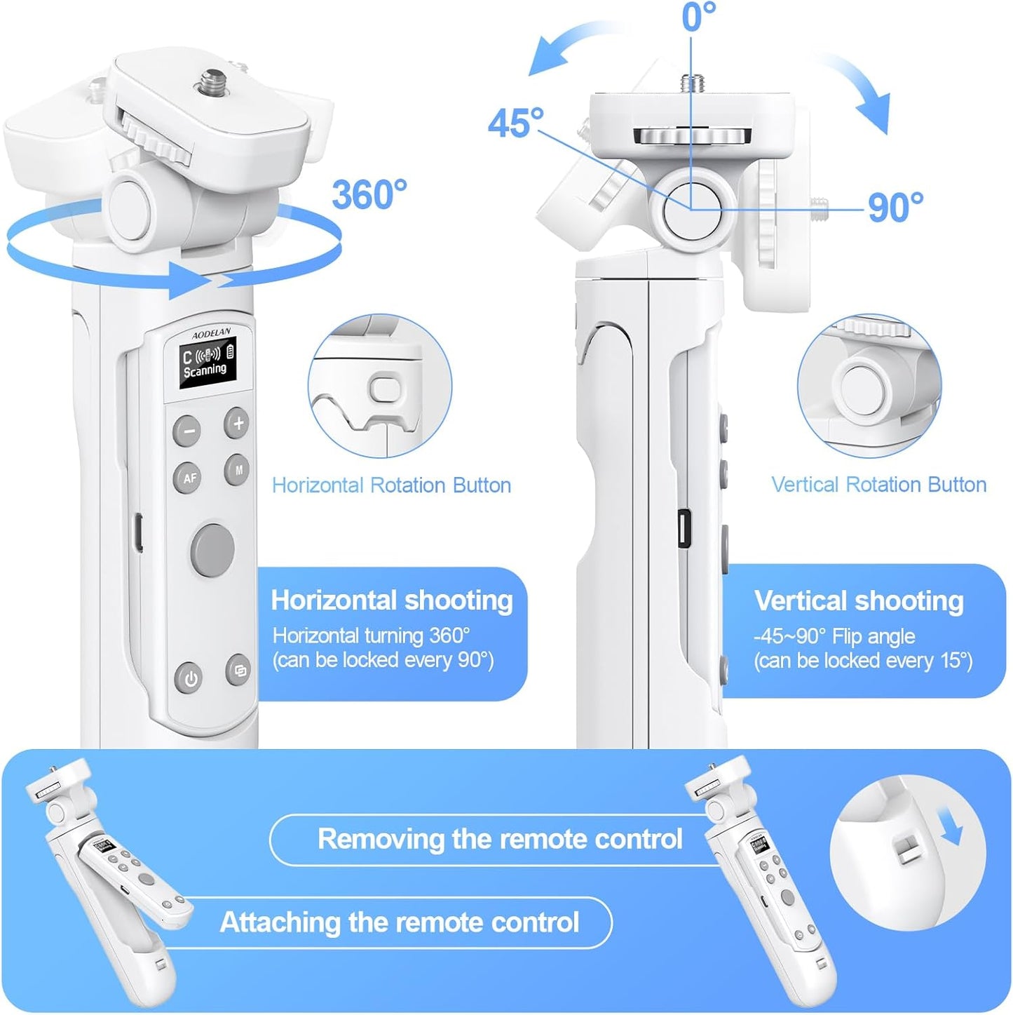 AODELAN for Canon Camera Tripod with Rechargeable Wireless Shutter Release,Shooting Grip Remote Control Handle for R10/ M50/EOS M6 Mark II/R/RP /90D /6D Mark II /R5/850D /Rebel SL2 /T7i /G5 X Mark II