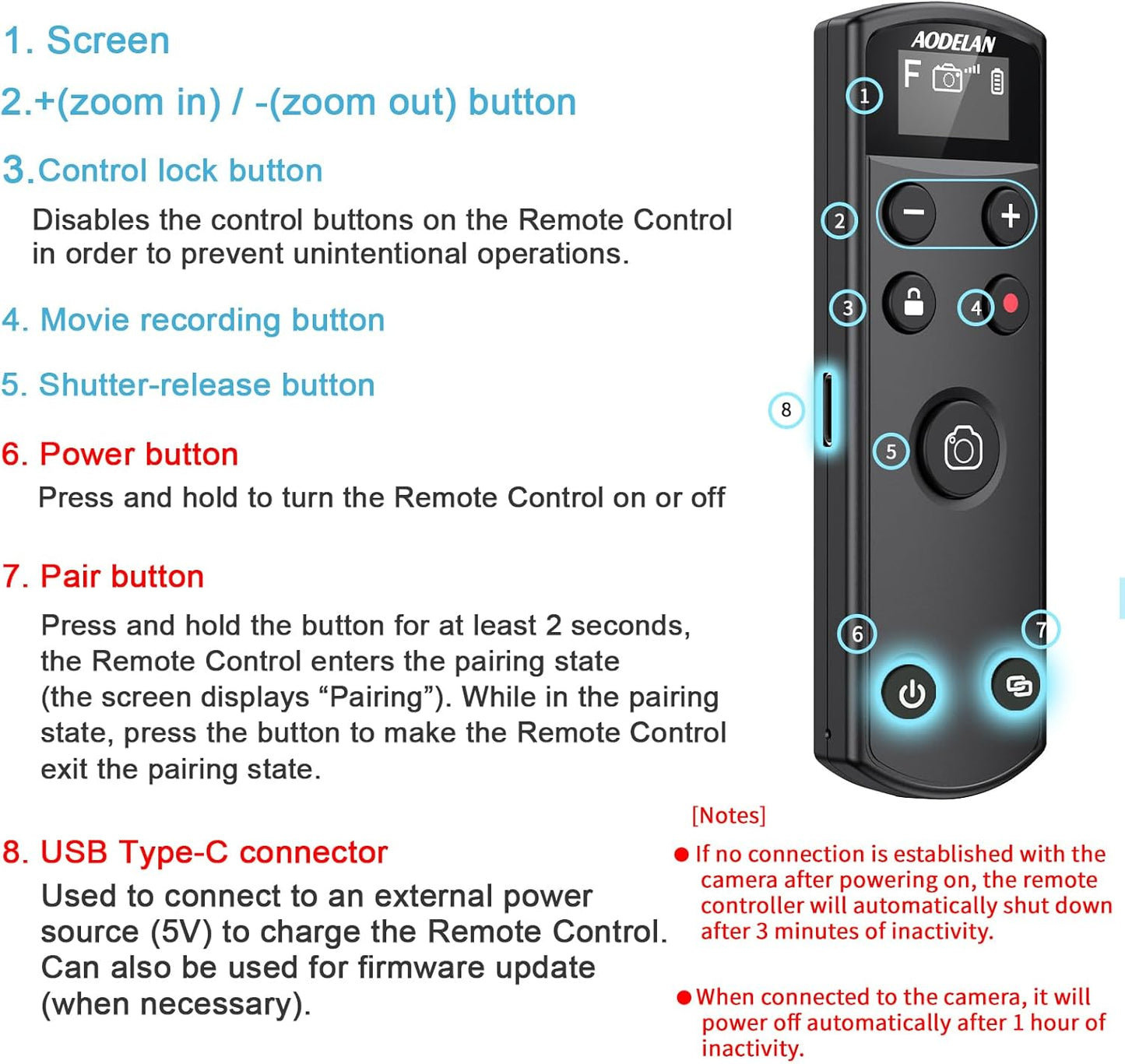 Remote Control for Fujifilm Camera,USB-C Rechargeable Wireless Shutter Release with OLED Screen for Fujifilm Fuji X100VI,X-T5,X-T4,X-T3,X-T50,X-T30II, X-T30,X-S20,X-S10,X-H2S,X-H2,X-E5 (Black)