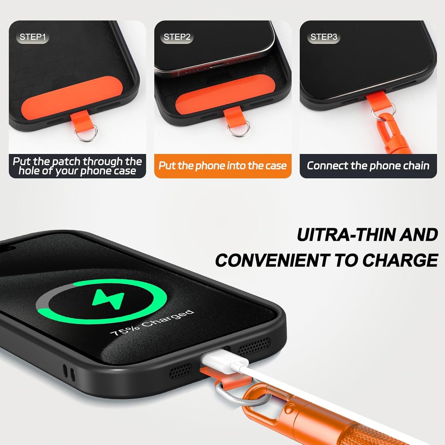 3 Pack Phone Lanyard,1×Phone crossbody strap,1×Phone Neck Strap,1×Wrist Strap,3×Tether Tabs,Universal Cell Phone Multifuctional Patch Polyester Lanyards(Orange)