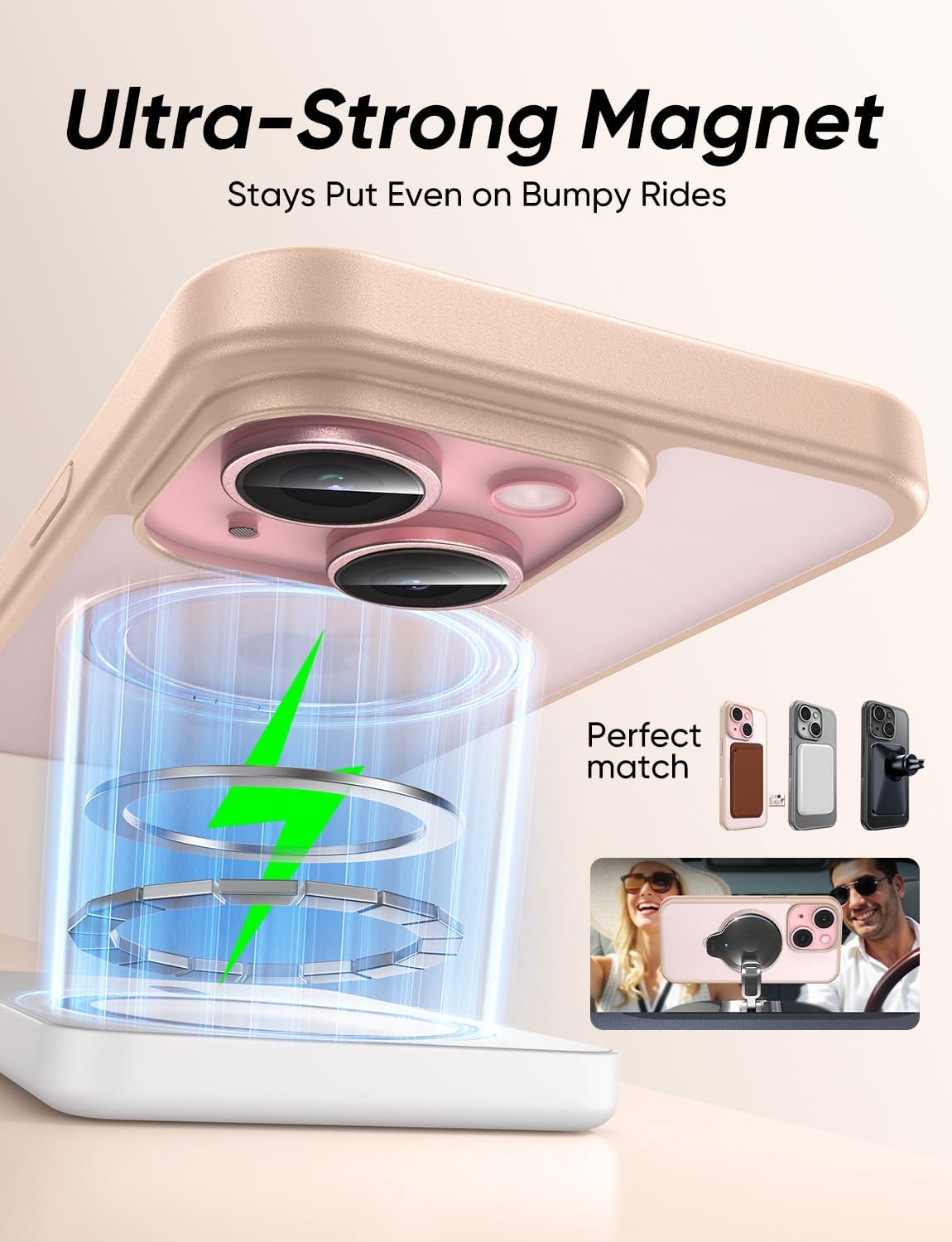 MAGIC JOHN 360° Rotatable Magnetic Invisible Stand for iPhone 14/iPhone 13 Case [Anti-Slip Grip] [Compatible with MagSafe] 16FT Shockof for iPhone 14/13 Case with Kickstand, Gold