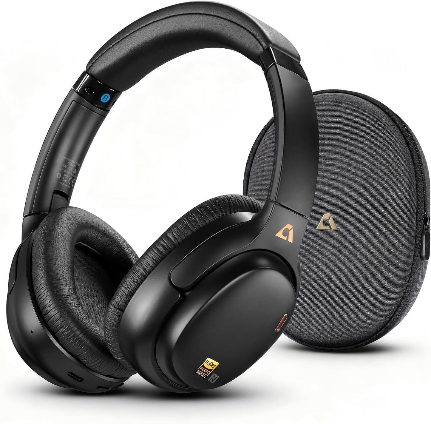 1Mii E700 Wireless Bluetooth Over Ear Headphones with Active Noise Canceling, Hi-Res Audio LDAC/aptX Low Latency for Airplane Travel Overhead Comfort, 54H Playtime, Custom EQ via App - Black