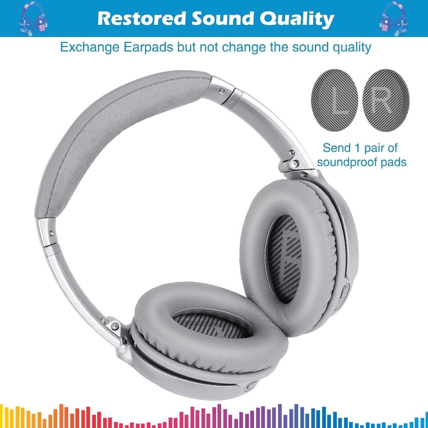 Ear Pads for Bose QuietComfort 35 ii, Premium Softer Leather Replacement Pads for Bose QC35 QC35ii Headphones Ear Pads Quiet Comfort, Noise Isolation Foam, Added Extra Thickness (Silver)