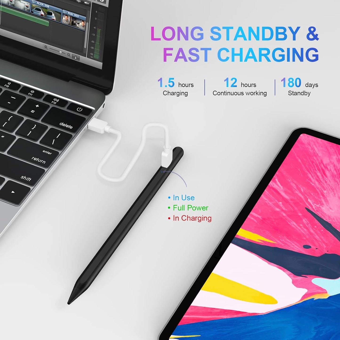 Stylus Pen for iPad 2018-2023 with Palm Rejection, Active Pencil for iPad 10th/9th/8th/7th/6th Generation, for iPad Pro 11/12.9 inch, for iPad Air 5th/4th/3th Gen, for iPad Mini 6th/5th Gen (Black)