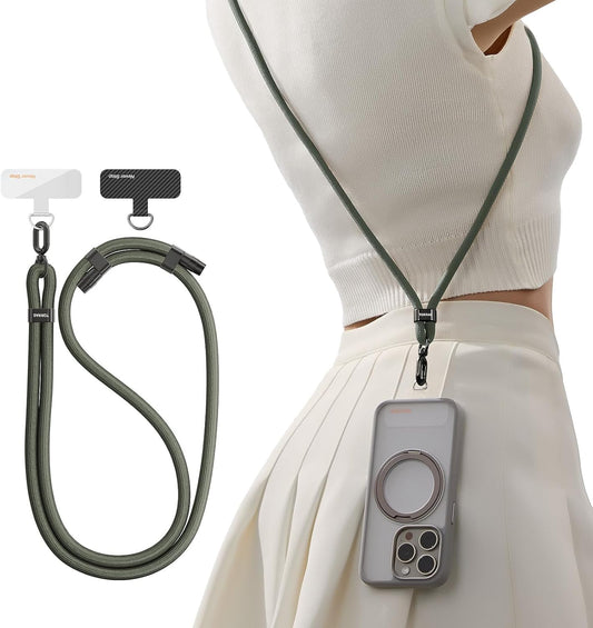 TORRAS Phone Lanyard Crossbody with 2 Phone Tabs, Adjustable Anti Theft Phone Strap for All Phones, Premium Metal Buckles, Skin-Friendly, Universal Phone Neck lanyard for Women and Men, Olive Green