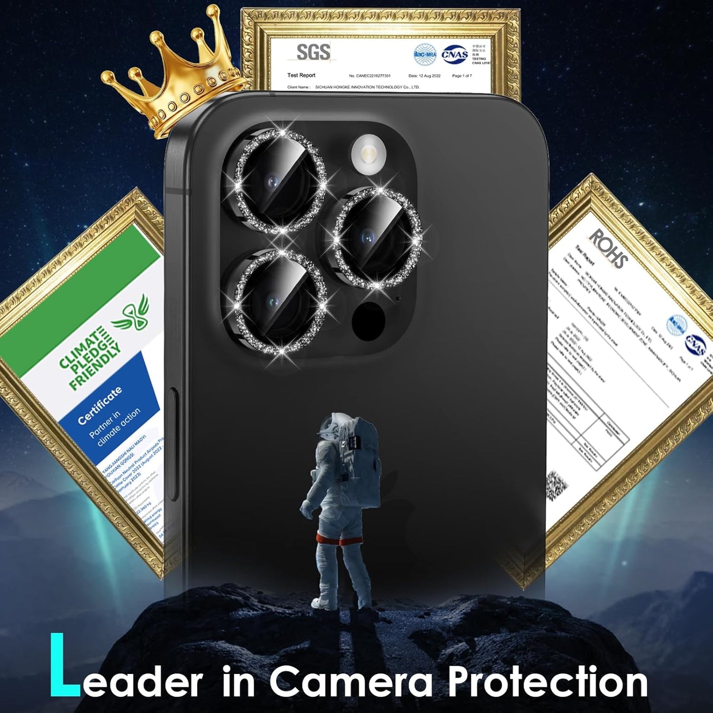 YWXTW Designed for iPhone 15 Pro/iPhone 15 Pro Max Camera Lens Protector Bling, [New Glitter Design] Individual Metal Tempered Glass Camera Cover Accessories Case Friendly (Black Titanium Glitter)