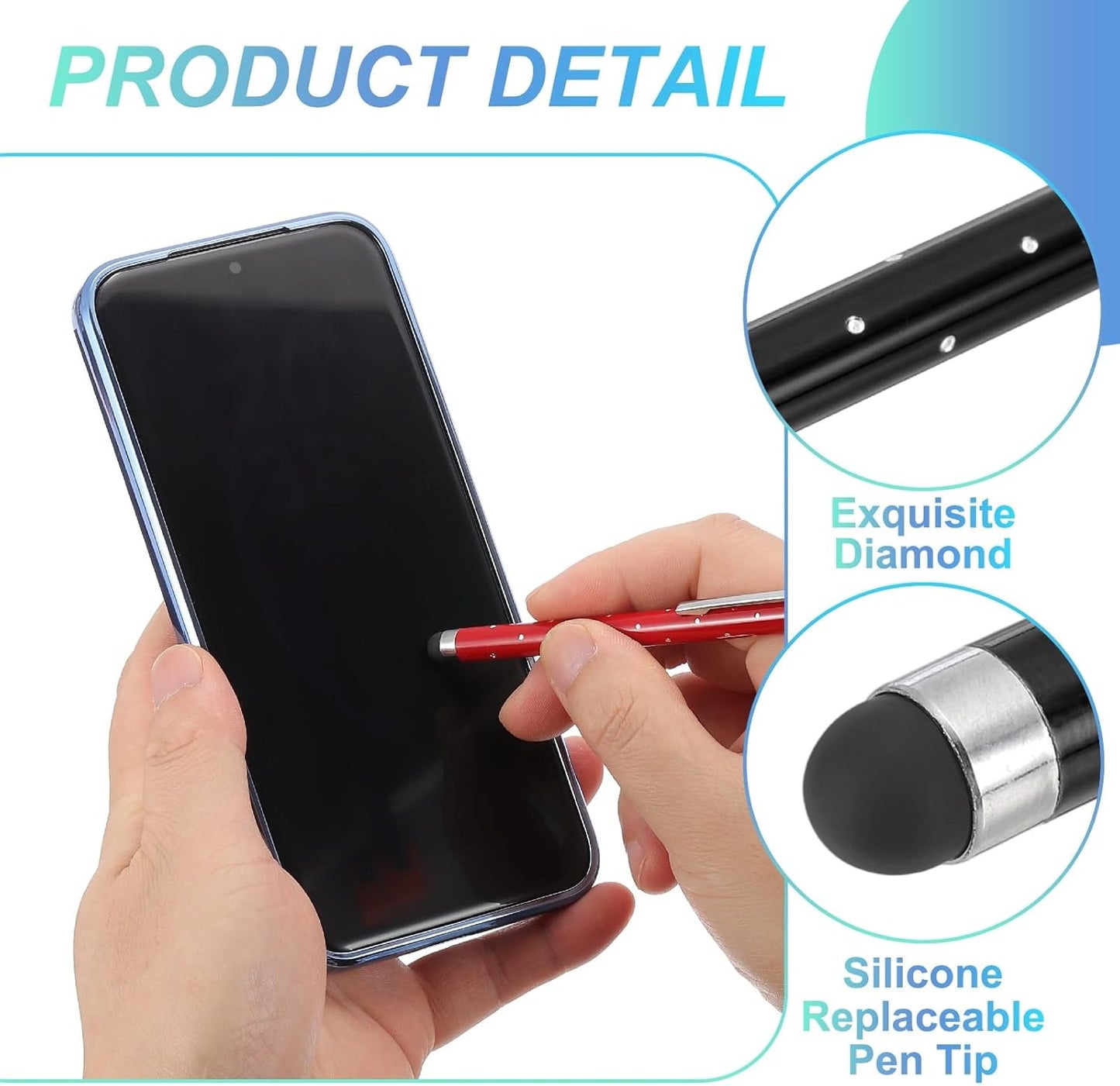 PATIKIL Stylus Pens for Touch Screens, 6 Pcs High Precision Universal Bling Stylus Crystal Metal Capacitive Pen for Touch Screen Devices Phone Tablets Laptop, Black