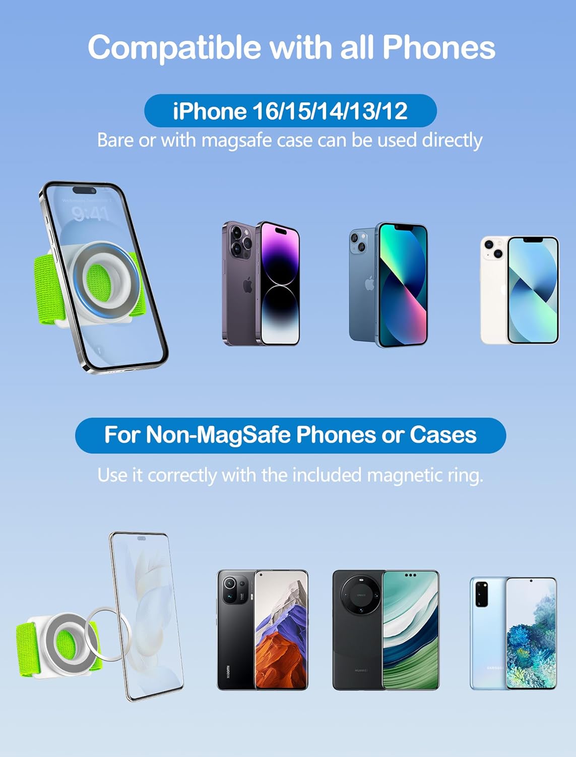 TOPGO Running Phone Holder for iPhone [360° Rotatable & Upgrade Anti-Drop] Magnetic Wrist Phone Holder, Magsafe Armband Compatible with iPhone 16 Pro and Android - Green