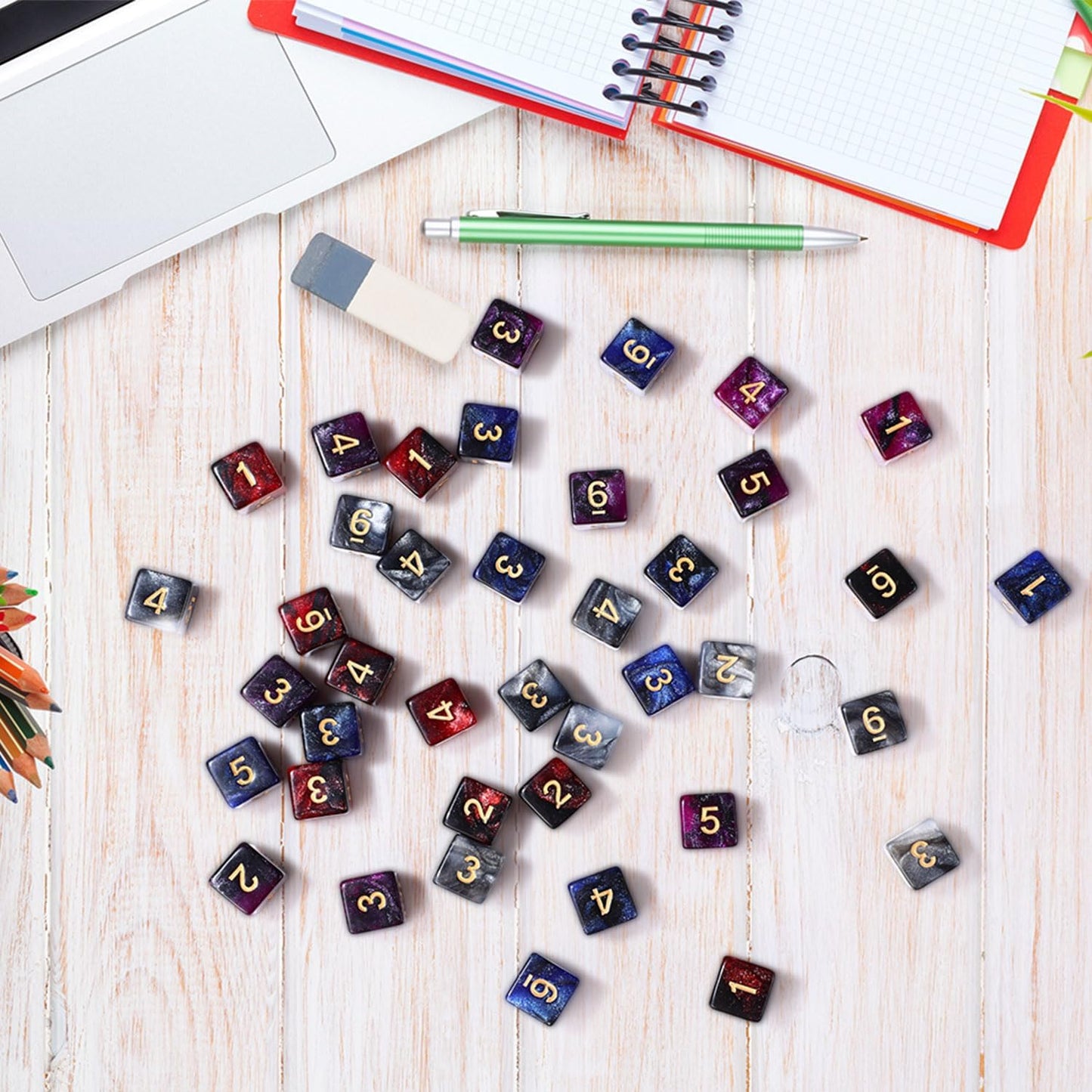 Poen 40 Pcs 16mm Dice Set Bulk, 6 Sided Standard Colored Dices with Numbers, D6 Polyhedral Games Dice for Board Games, Parties (Vibrant Color)