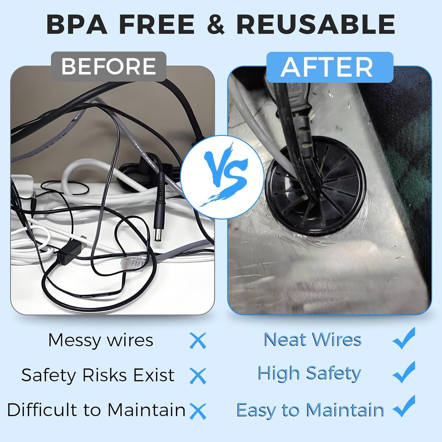 4 Pcs Cable Grommet, Snap Bushing 2-15/16" (75 mm) Mounting Diameter, Flexible Petal-Shaped Buckle Round Nylon Desk Grommet for Wires Through Countertop Cord Organizer and Protection, Black