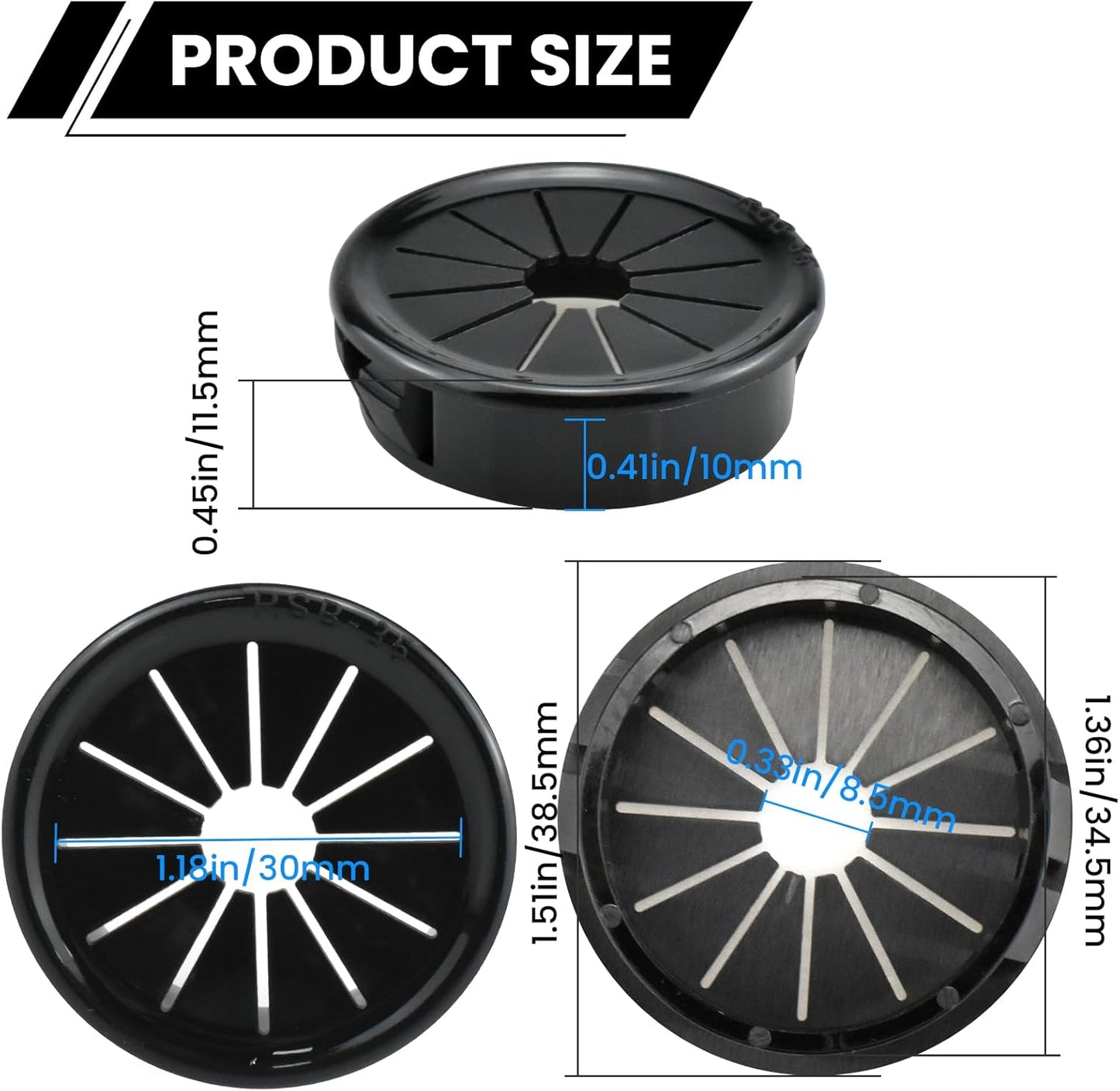 Aifeier ET 1-3/8 Inch Cable Grommets Petal-Shaped Buckle Type Wire Hole Cover for Cord Management and Protection of Cabinet, 5PCS 35mm