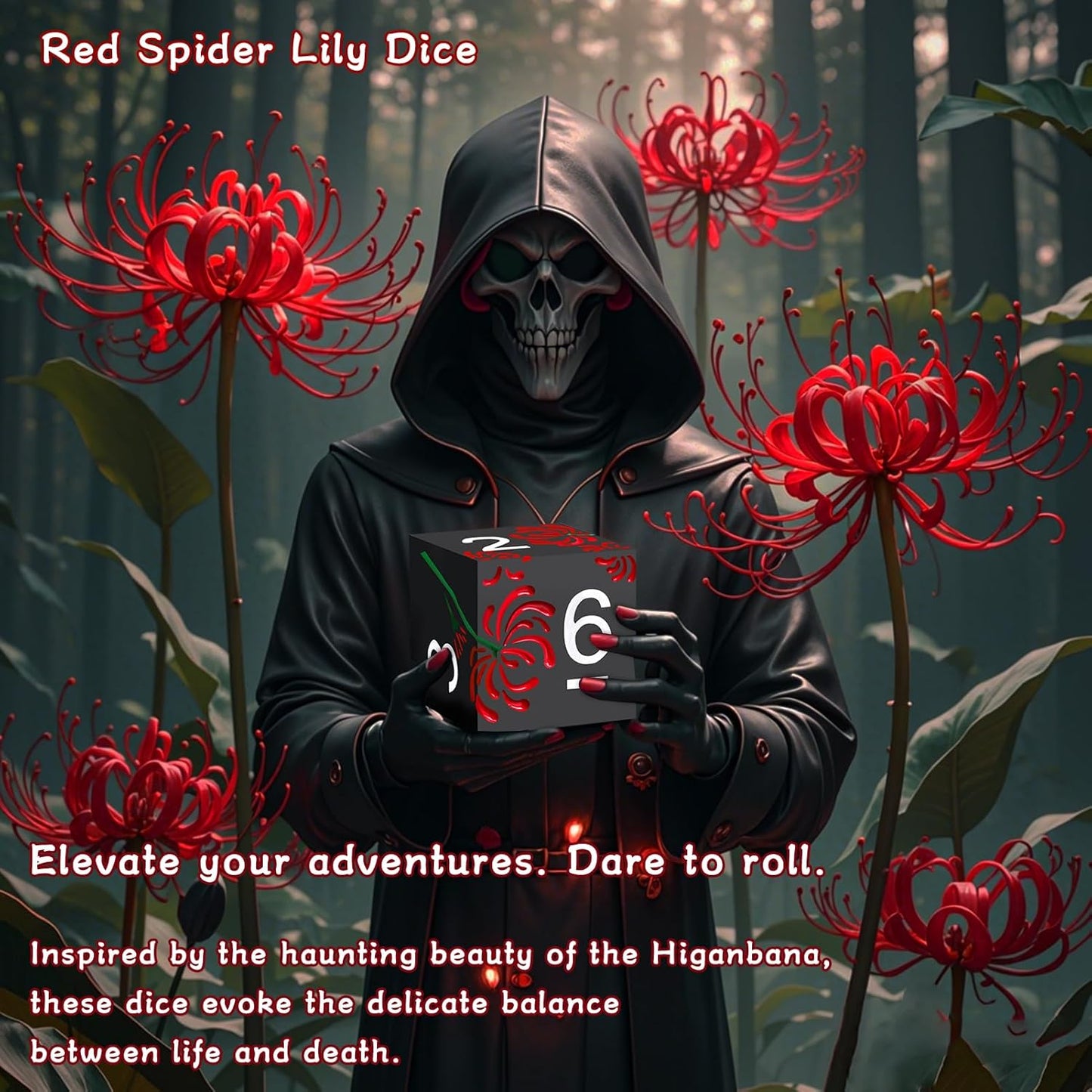 PJOY Metal Dice Set D&D Flower Dice Set DND Polyhedral Dice for RPG Role Playing Games Compatible with Dungeons and Dragons TTRPG Black Red White DND Dice