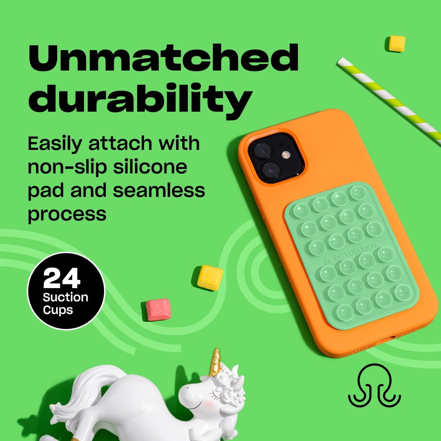 Classic - Silicone Suction Phone Case Adhesive Mount - Hands-Free, Strong Grip Holder for Selfies & Videos - iPhone & Android Compatible - 2.25″ x 3.25″, Green Ash
