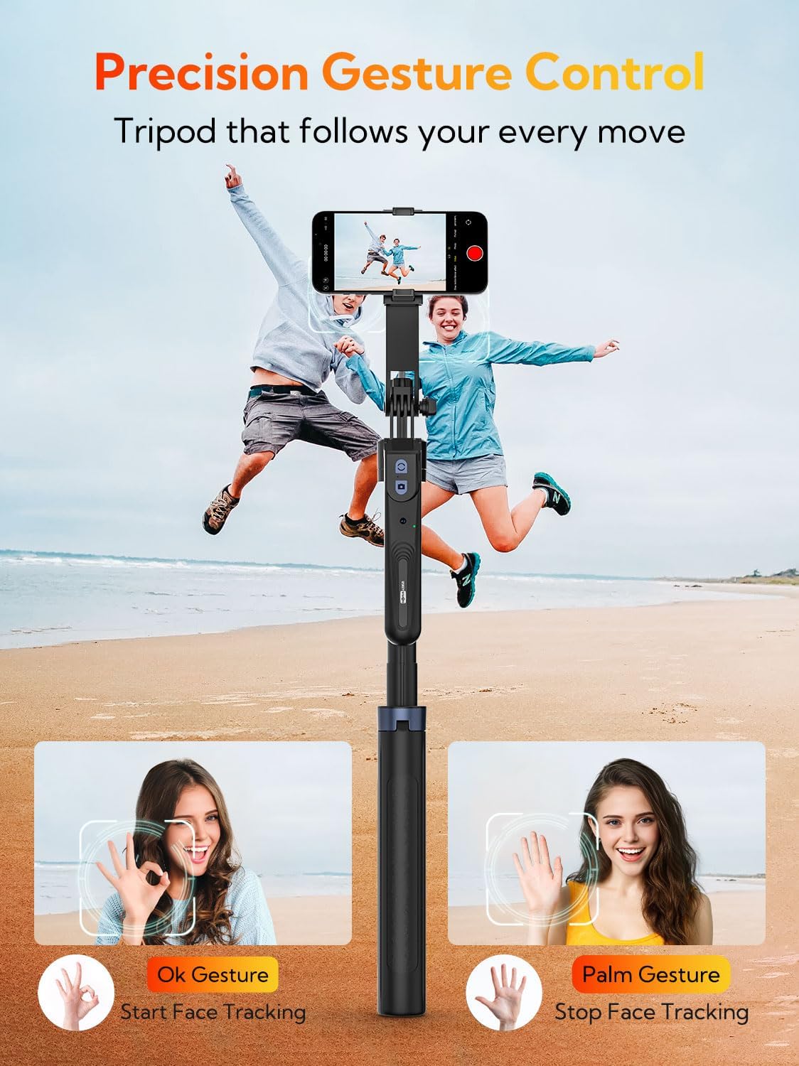 70” Auto Face Tracking Tripod, Extendable 360° Rotation Phone Tripod for iPhone and Android, Selfie Stick for iPhone w/Remote Control,Phone Holder Video Recording for TikTok(UTK-01)