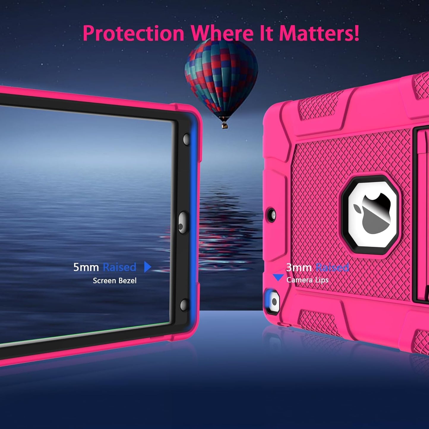 Rantice Case Compatible with iPad 9th Generation Case, iPad 8th Generation, iPad 7th Generation, Hybrid Shockproof Rugged Drop Protective Case with Kickstand for iPad 10.2'' (Rosepink+Black)