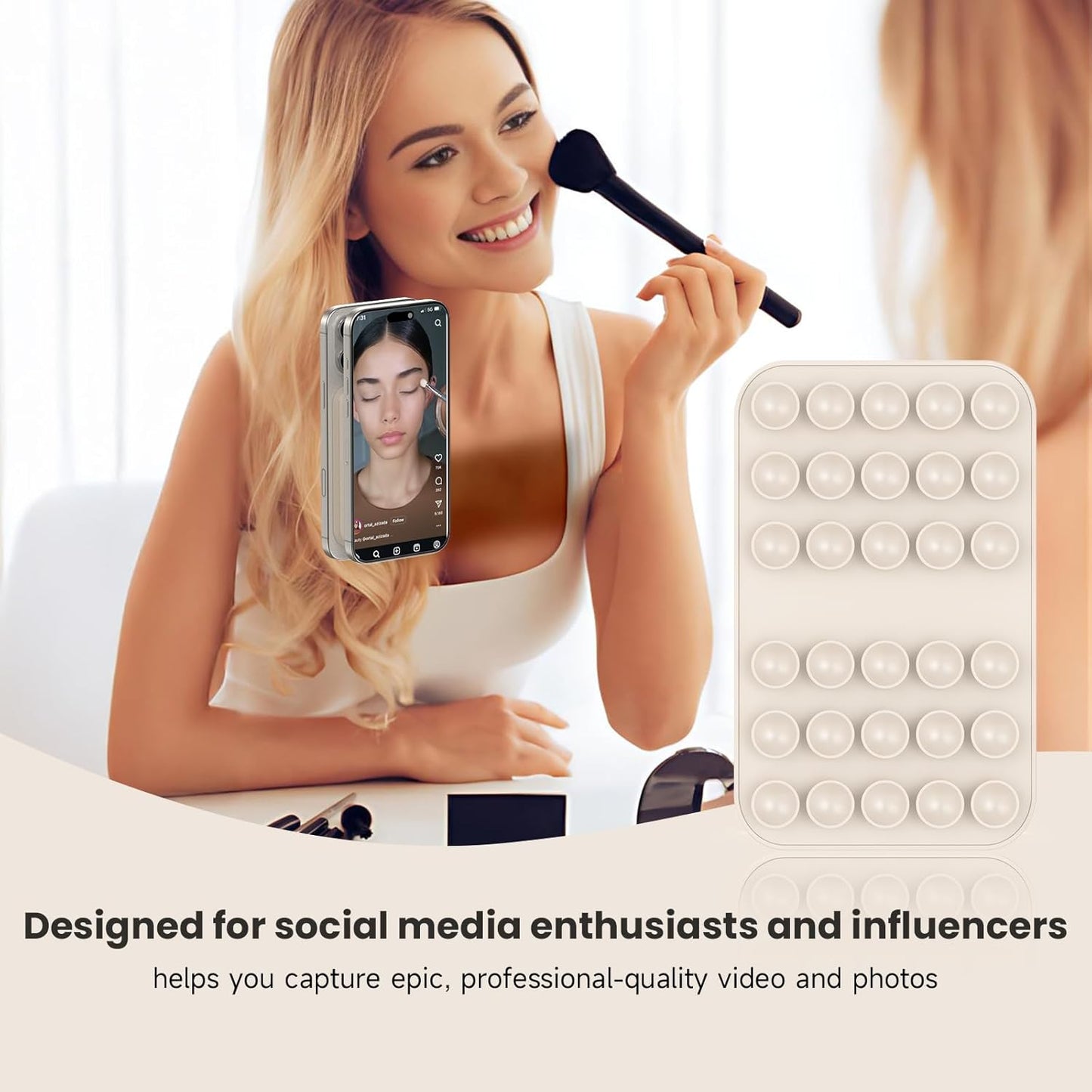 Patented Magnetic Sticky Phone Suction Grip Mount for MagSafe Case,Magnet Silicone Portable Stand Holder for iPhone 16/15/14/13/12 Series and Android, Hands-Free Selfies and Videos,Starlight