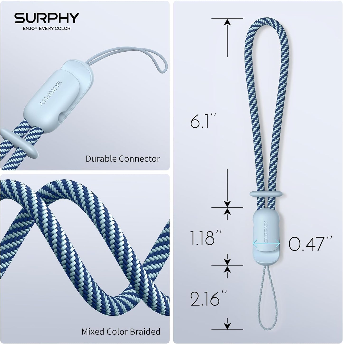 SURPHY 2 Pack Phone Lanyard for Cellphone Case, Phone Wrist Strap for Case, Cellphone Strap with 2-Color Braided, Charm Wrist Lanyard for Women and Men, Cloud Blue & Gray