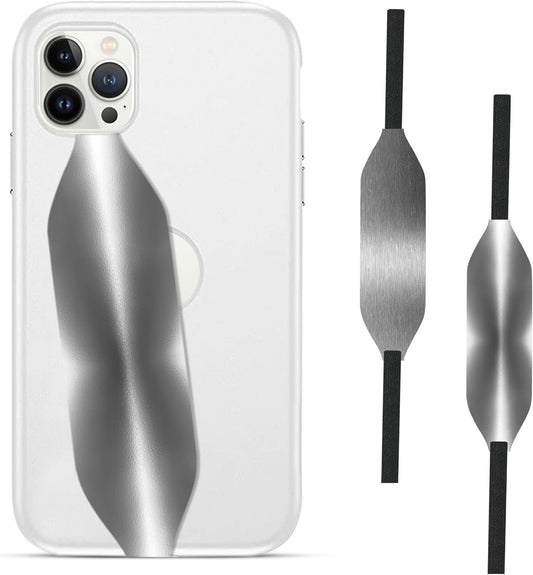 Phone Grip Strap - Pack of 2 Reversible Finger Holder for Phone Back, Customizable Anti-Slip Design, Wireless Charging Compatible Detachable Holder for iPhone - Metallic Silver