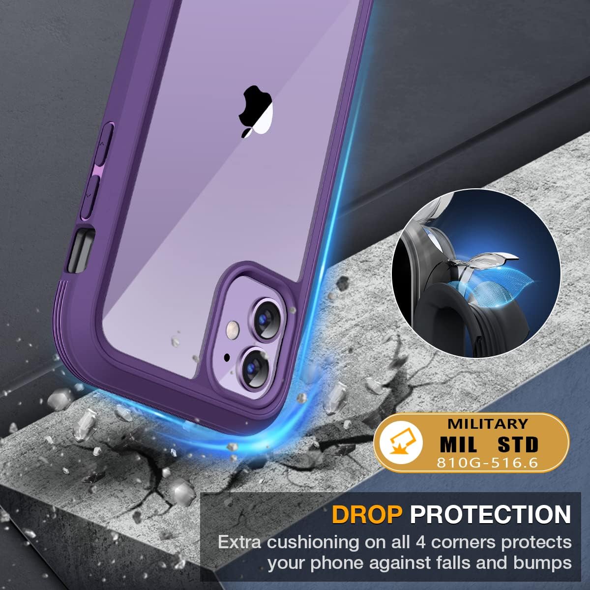 Miracase Glass Series for iPhone 11 Case 6.1 inch, Upgraded Full-Body Rugged Phone Bumper Case Cover with Built-in 9H Tempered Glass Screen Protector and Camera Protector, Purple