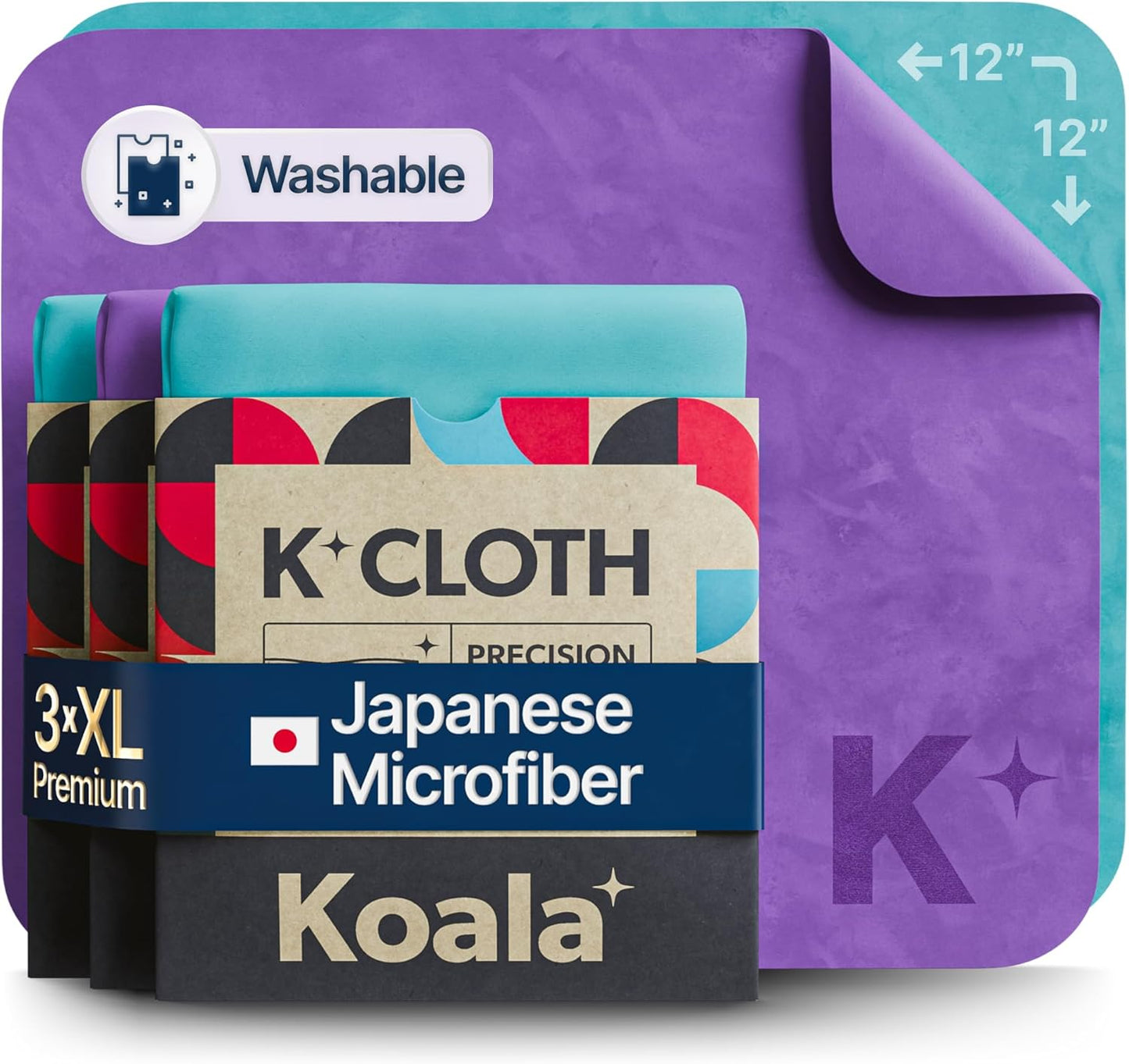 Koala Lens Cleaning Cloth | Japanese Microfiber | Glasses Cleaning Cloths | Eyeglass Lens Cleaner | Eyeglasses, Camera, VR/AR Headset, and Screen Cleaner | Blue & Purple (Pack of 3)