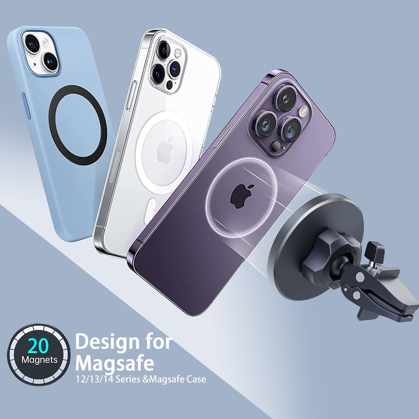 Car Vent Phone Mount - Magnetic Phone Holder for Car, Very Strong Magnet, Upgrade Adjustable Screw AC Mount, Compatible with MagSafe, iPhone, Galaxy, Pixel & Other Smartphones, 360 Rotation