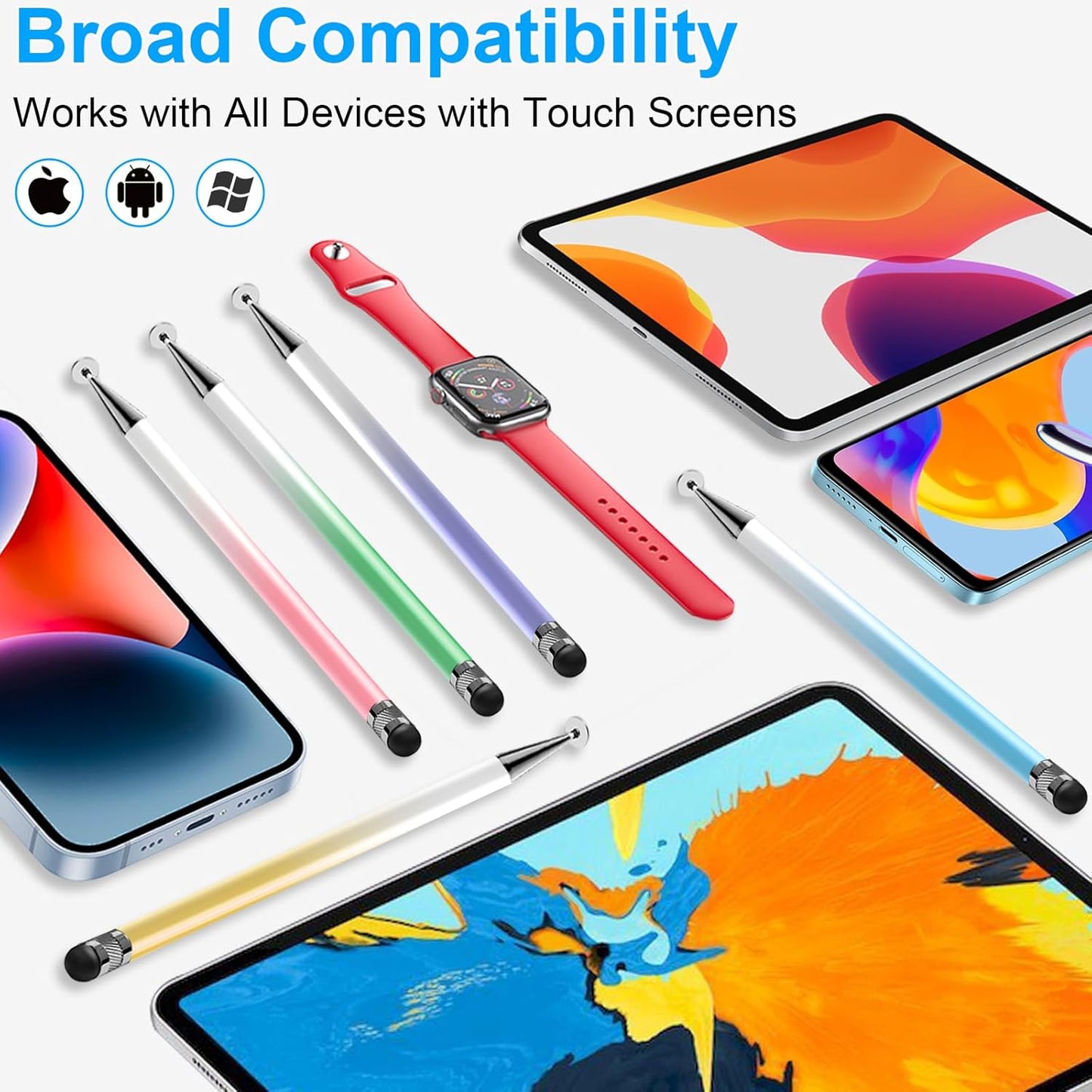 Bopomofo Stylus (5 Pcs),2-in-1 Stylus Pen for Touchscreen, High Precision and Sensitivity, Suitable for iPhone/ipad/Android Tablets, Compatible with All Touch Screens(Pink/Yellow/Green/Blue/Purple)