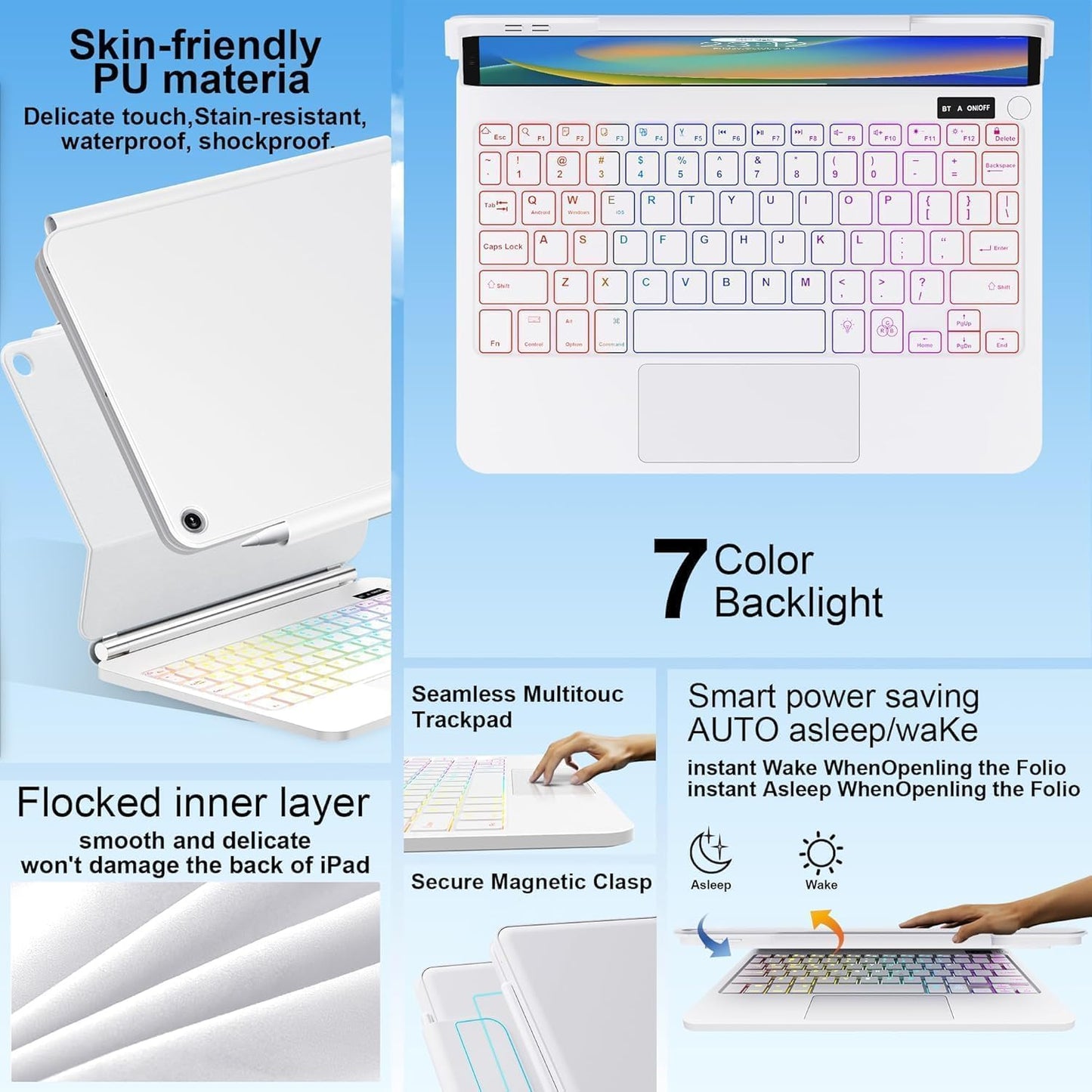 for iPad 9th Generation Case with Keyboard,Magic Style Keyboard Case for iPad 9th/8th/7th Gen 10.2 inch - Floating Cantilever Magnetic Stand Multi-Touch Trackpad (White)