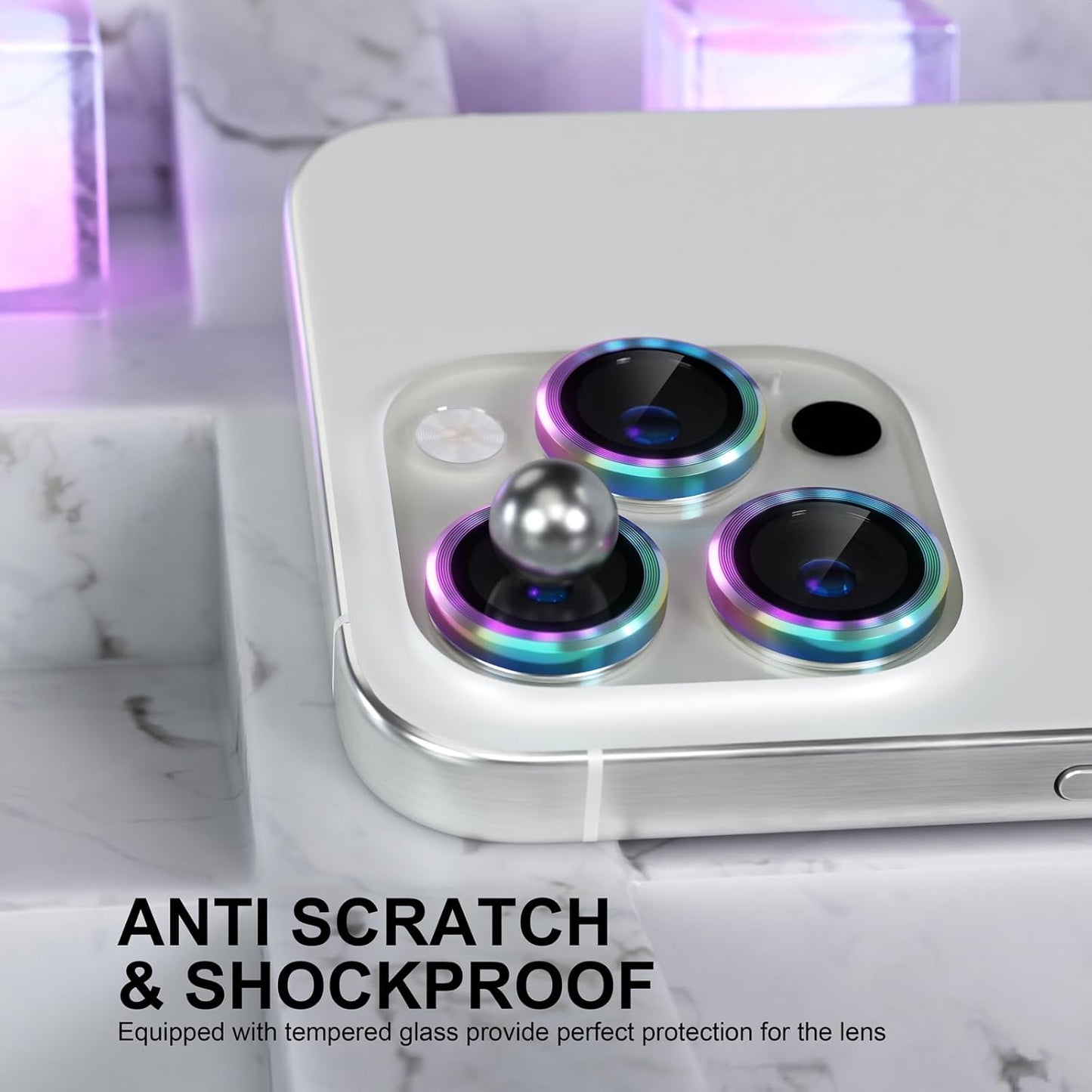 Choiche Compatible for iPhone 16 Pro/iPhone 16 Pro Max Camera Lens Protector, 9H Tempered Glass Camera Cover Screen Protector Metal Ring Decoration Accessories (Colorful)