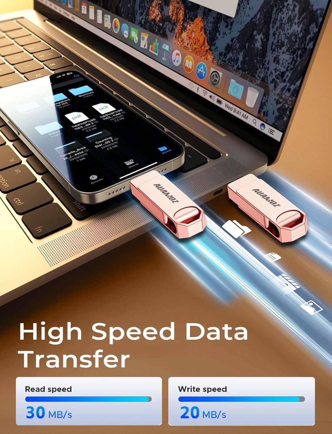 512GB Flash Drive Intended for iPhone, Memory Stick Storage Files Photos Videos Backup, Compatible with iPhone iPad Android PC, Plug and Play, No Application Required (Rose Gold)