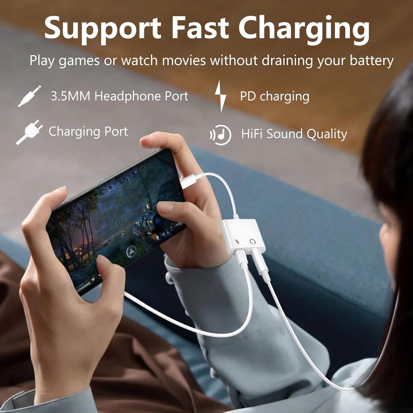 Seulliya USB C to 3.5mm Headphone Jack and Charger Adapter, 2-in-1 Audio & Fast Charging Splitter for Apple iPhone 17/16/15/Pro/Pro Max, iPad, Samsung, Pixel, and More 2Pack