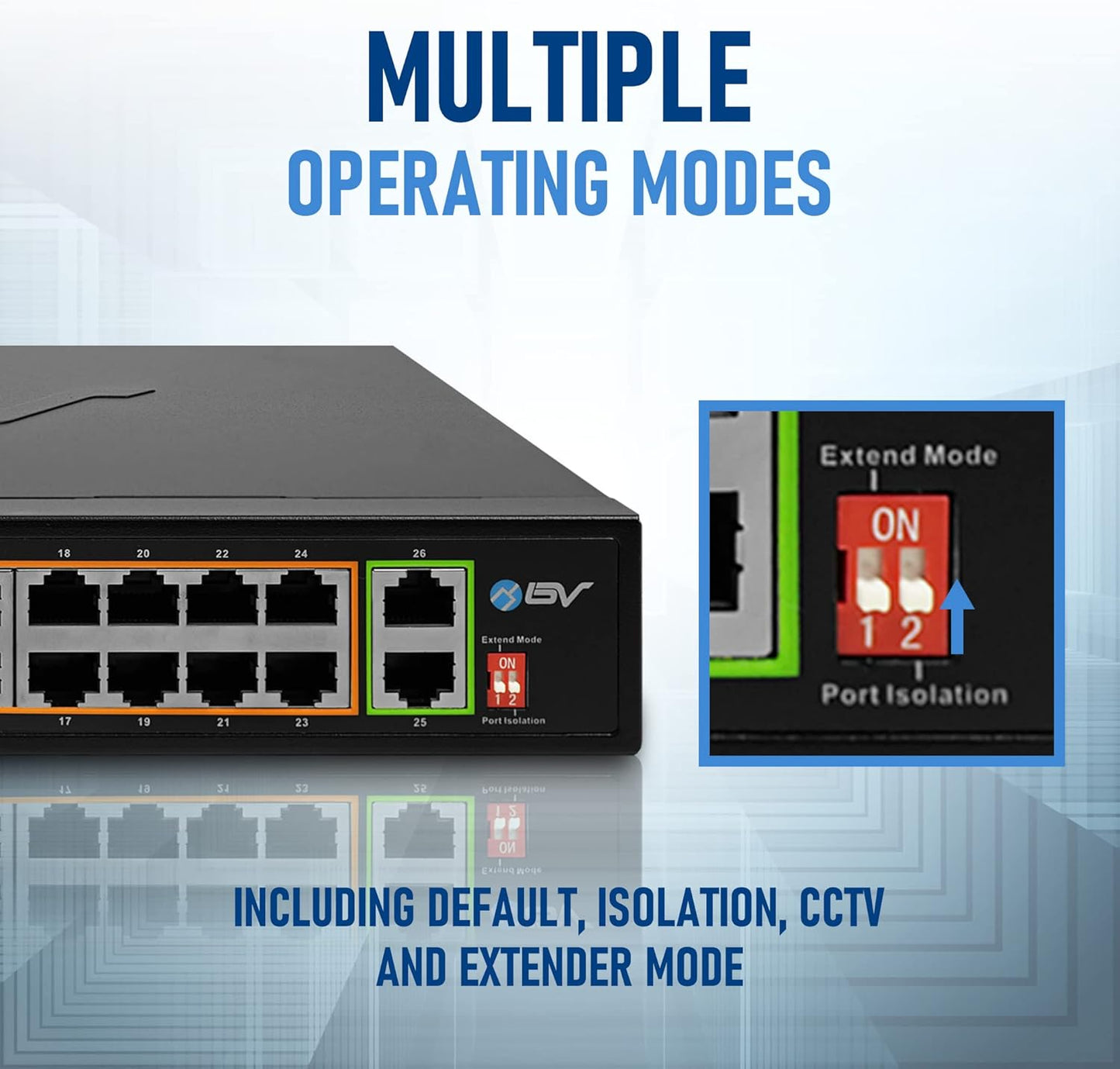 BV-Tech 24 Port PoE+ Switch with 2 Gigabit Ethernet or SFP Uplink, Long Range | POE-SW2402
