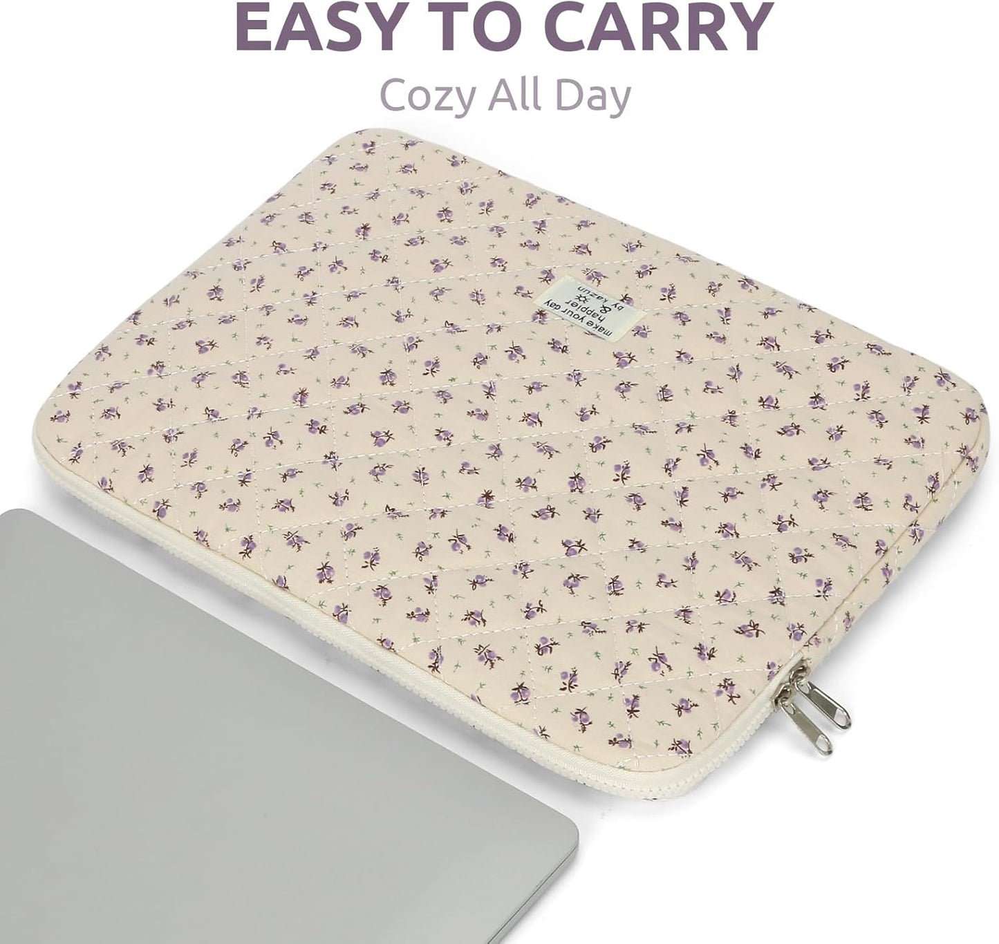 Puffy Laptop Sleeve 13-15.6 Inch Cute Quilted Laptop Protective Case Padded Floral Computer Sleeve for MacBook (A-Purple, 11 Inch)