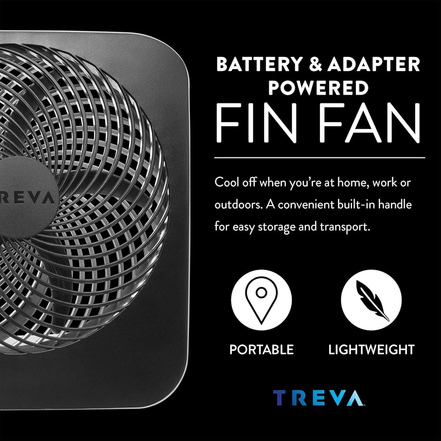 Treva 10-Inch Portable Fan, Powered by Battery and/or AC Adapter - Desk Fan Air Circulating with 2 Cooling Speeds for Personal and Travel Use (Black) (OOS)