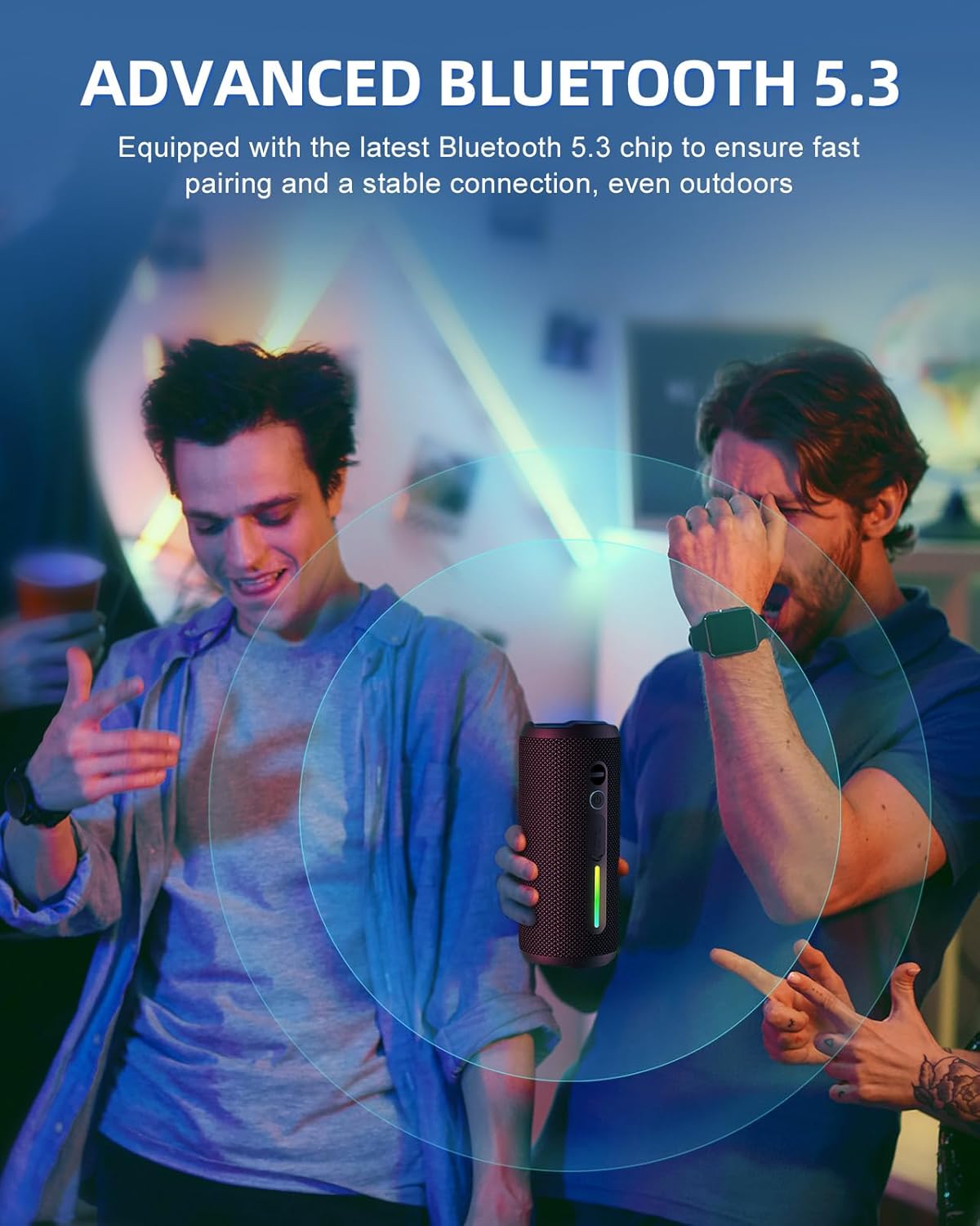 OHAYO Portable Bluetooth Speaker - IPX7 Waterproof, Wireless Stereo Pairing, 25-Hour Playtime, 24W Loud Sound, Bluetooth 5.3, Bass Boost, LED Lights, for Home/Shower/Outdoor/Beach/Travel, Gift Ideas