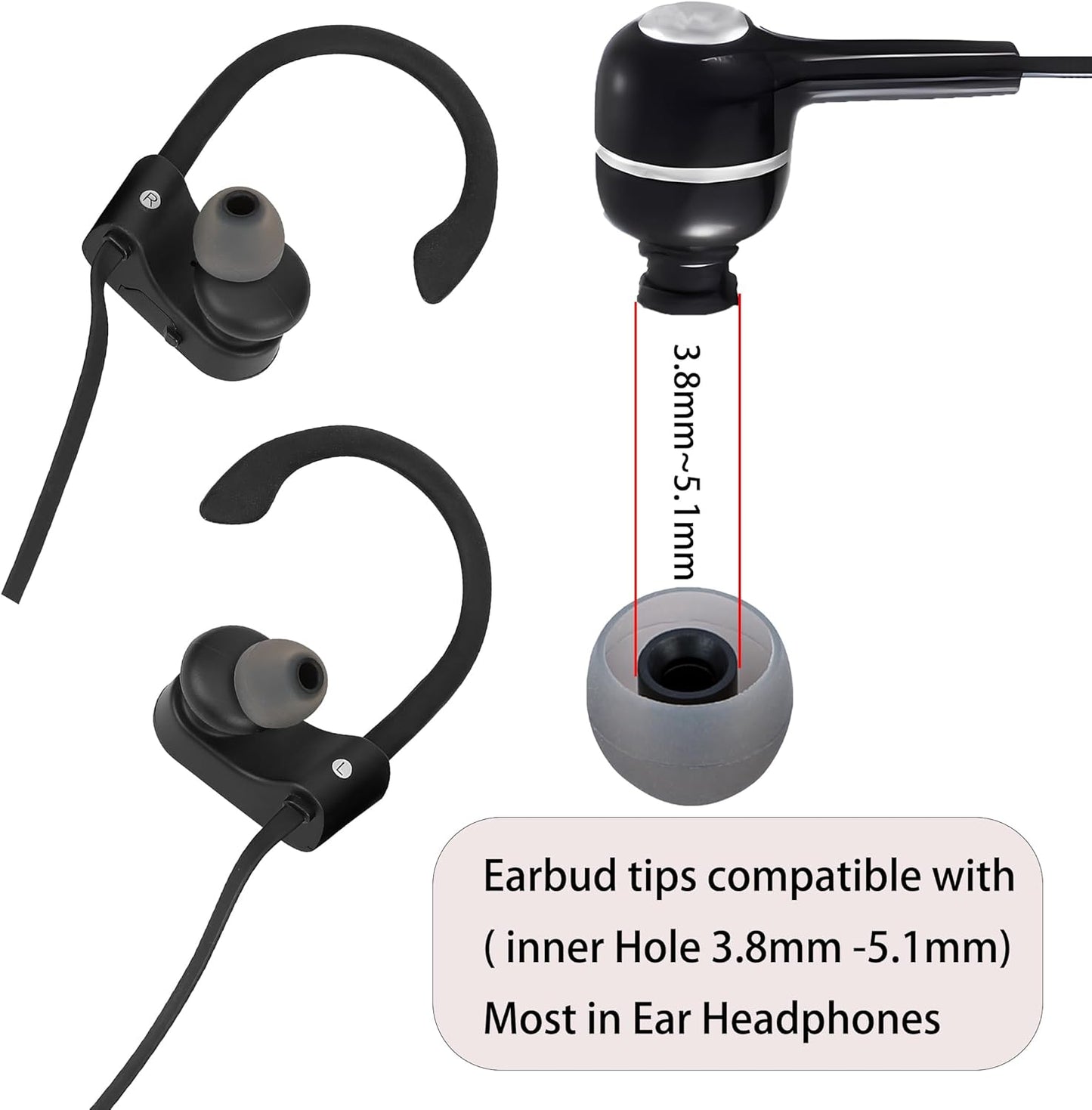 Silicone Replacement Earbud Tips Fit Most In-Ear Earbuds - Inner Hole 3.8mm - 5.1mm - 9 Pairs S, M, L Earphone Silicone Covers