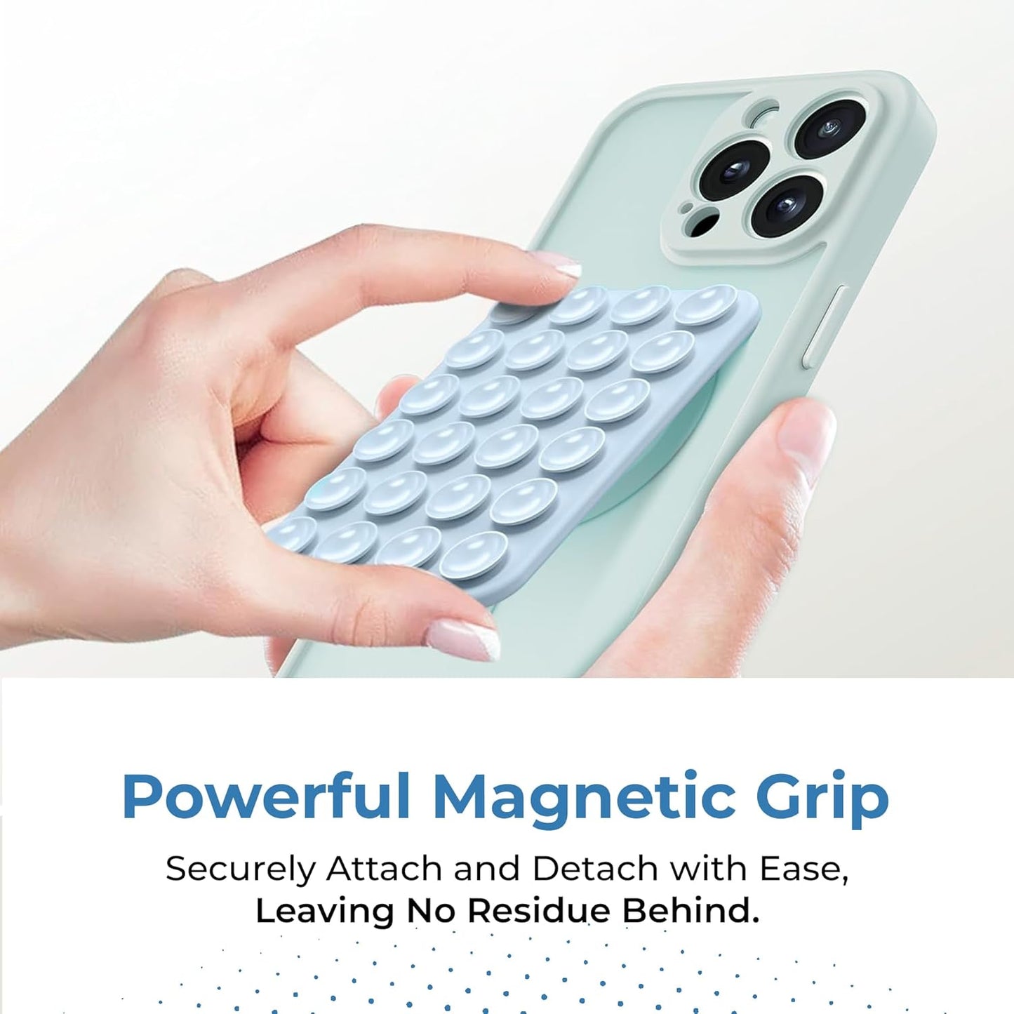 Sucky Upgraded Magnetic Suction Cell Phone Grip for MagSafe Case, Silicone Octo Cup Buddy Holder, Durable Magnet Phone Accessory for iPhone and Android (Pearl White)