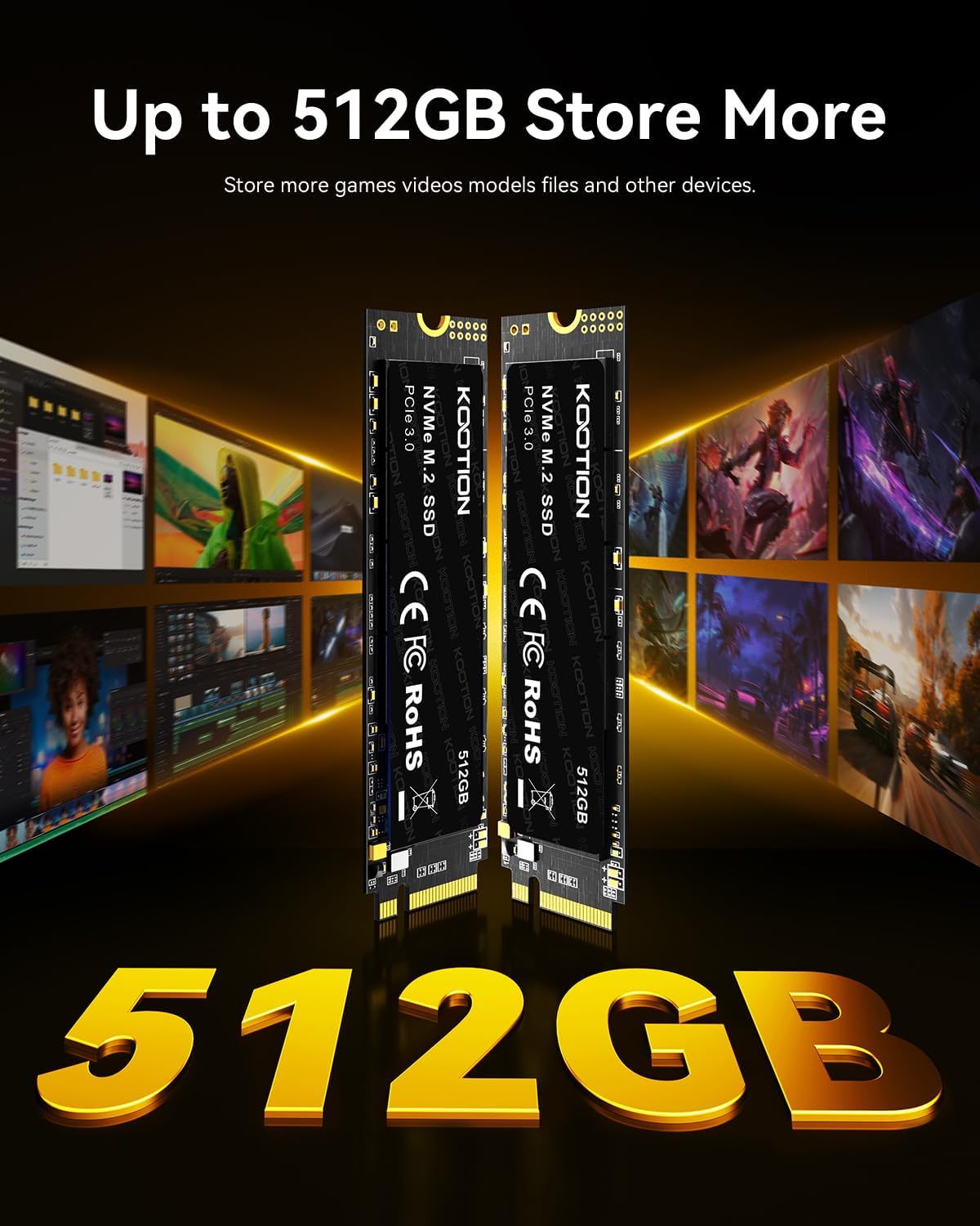 KOOTION 512GB PCIe 3.0 M.2 Internal Solid State Drive PCle 3.0x4 SSD NVMe M.2 2280 Internal SSD Up to 3500MB/s PCIe Gen 3 NVMe SSD Less Heat Large Storage M.2 Internal Solid State Hard Drive for PC