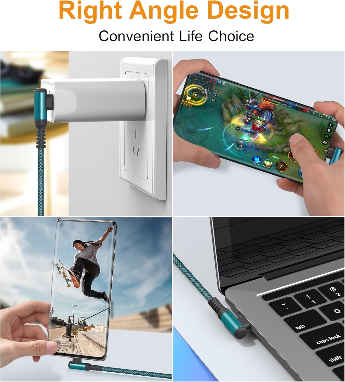 sweguard USB Type C Charger Cable Right Angle [2-Pack,10FT] iPhone 16 Charger Nylon Braided Cord for iPhone 15 16 Pro Max Samsung Galaxy S25 S24 S23 S22 S21 S20 S10 S9 Note A15 A55 Flip Pixel LG Moto