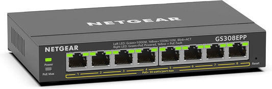 NETGEAR 8 Port PoE Gigabit Ethernet Easy Smart Managed Essentials Switch (GS308EPP) - with 8 x PoE+ @ 123W, Desktop or Wall Mount