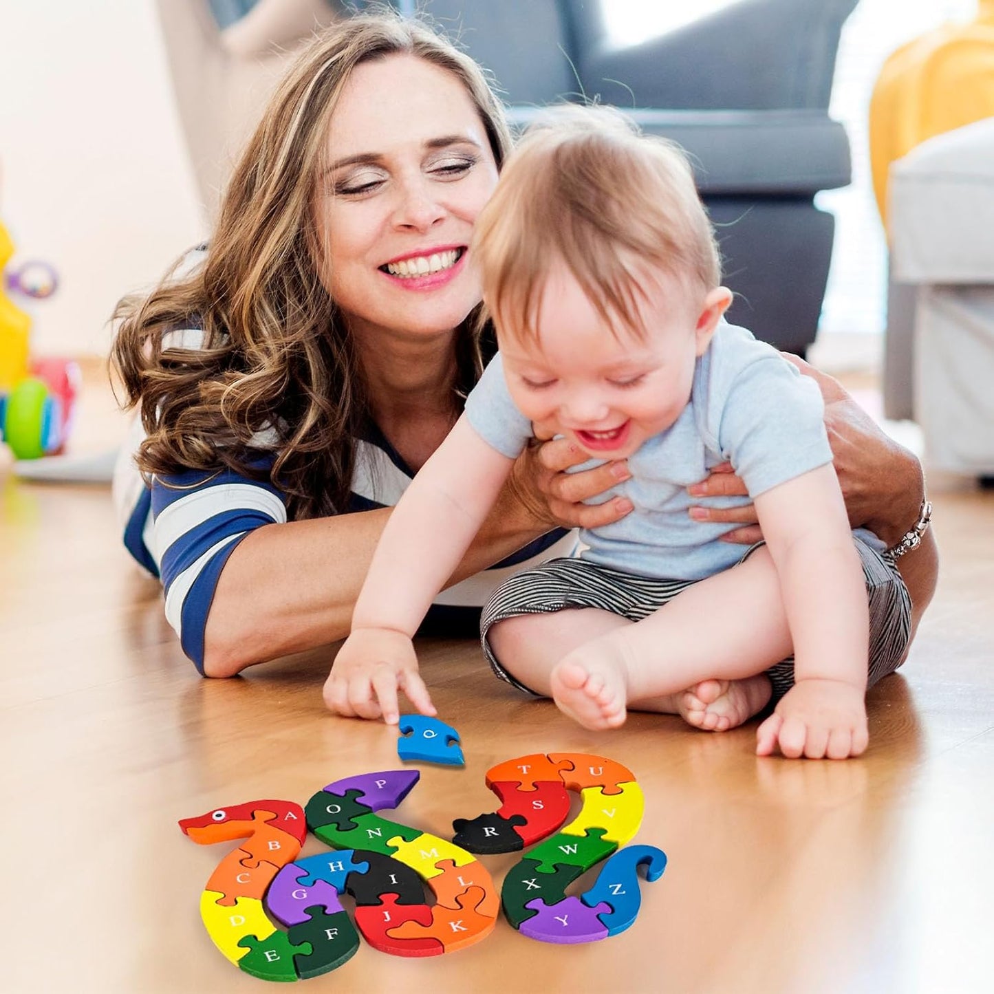 LovesTown Montessori Wooden Alphabet Puzzle for Toddlers, Snake ABC Learning Toys for Kids, Educational Preschool Jigsaw Puzzle for Early Childhood Development, Ideal Gift for Boys and Girls