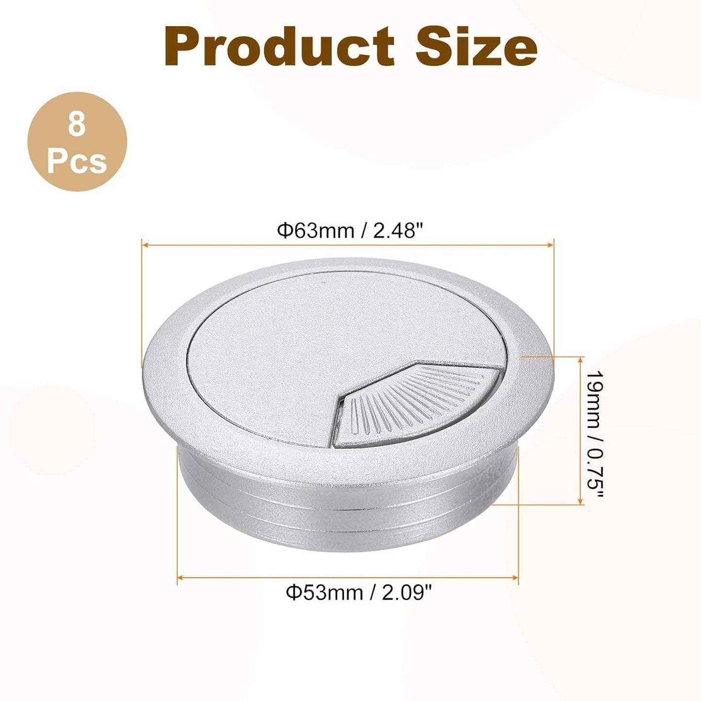 uxcell 8 Pcs 53mm (2.09 Inch) Desk Grommet, Plastic Cable Hole Cover, Wire Cord Cable Organizer for Home Office Computer Desk Cabinet, Silver