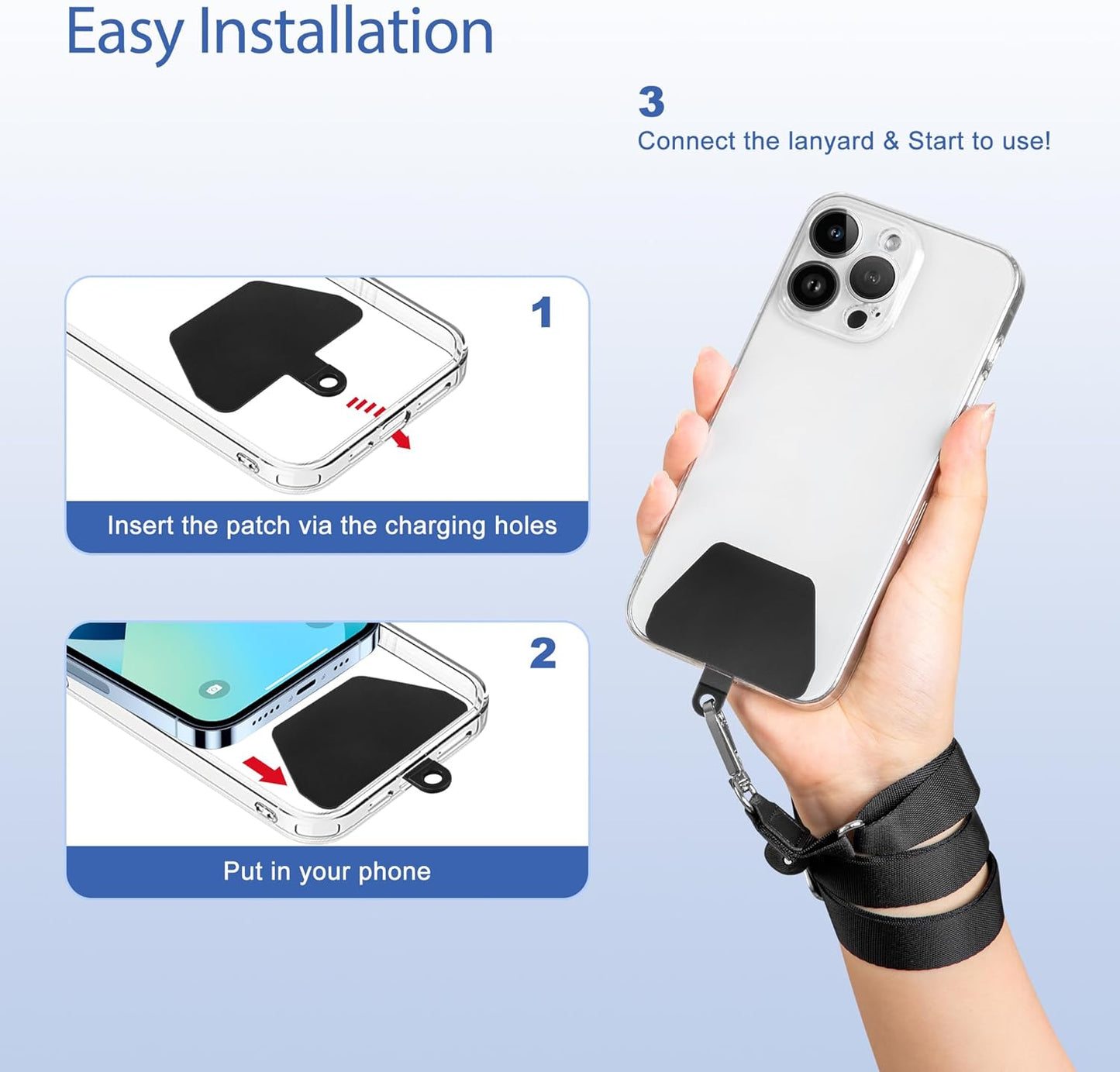 Doormoon Phone Lanyard, Adjustable Neck Strap with 4 TPU Patch for Phone Case Keys ID Badges Universal Cell Phone Lanyard Compatible with iPhone, Samsung, Most Smartphones, 2 Pack, Black Black