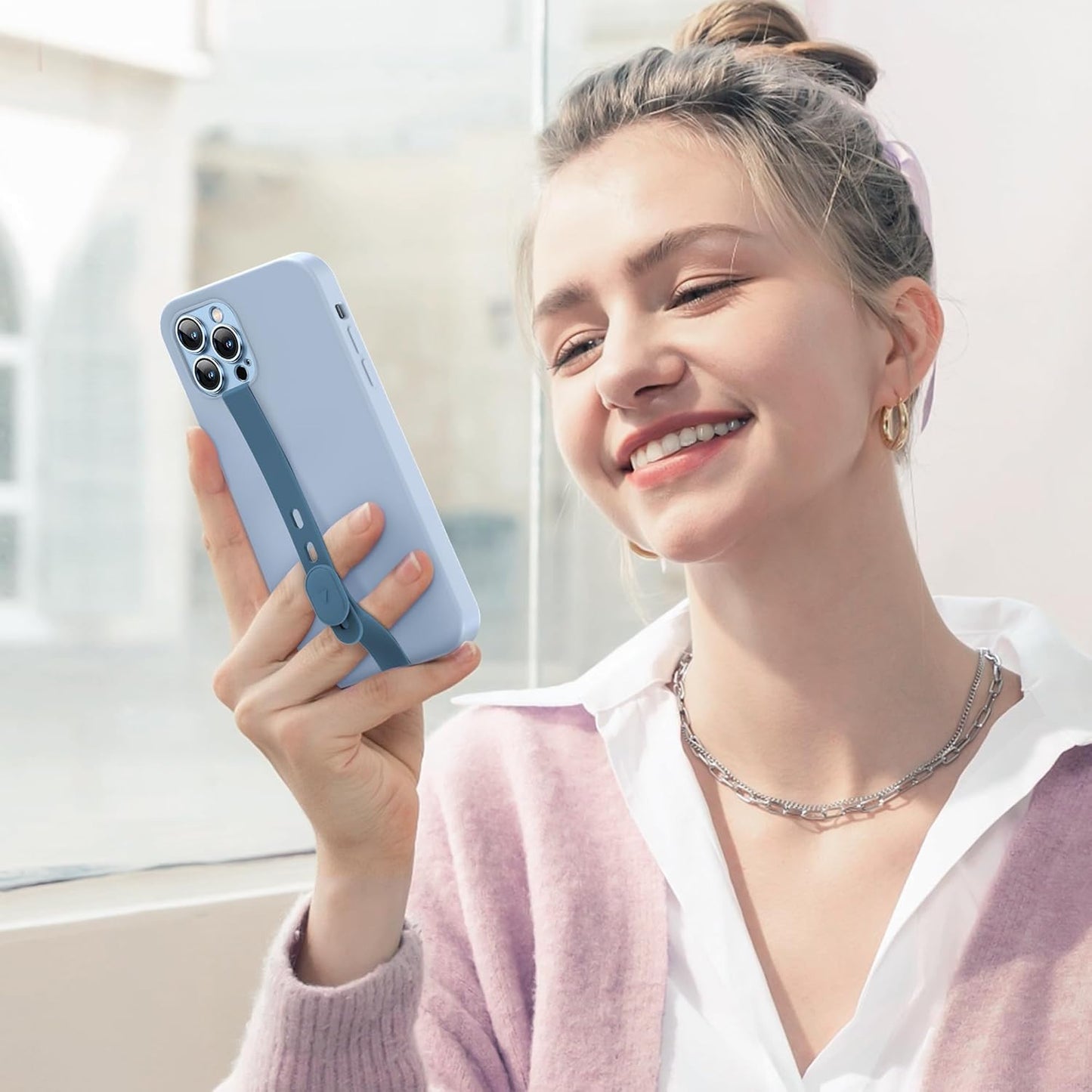 3 PCS Phone Loop Strap Clip Finger Grip Holder Stretchable Flexible Elastic Silicone Hand Band Ultra Slim Adjustable Wireless Charging Universal for Most Phones Cases Black Pink Blue