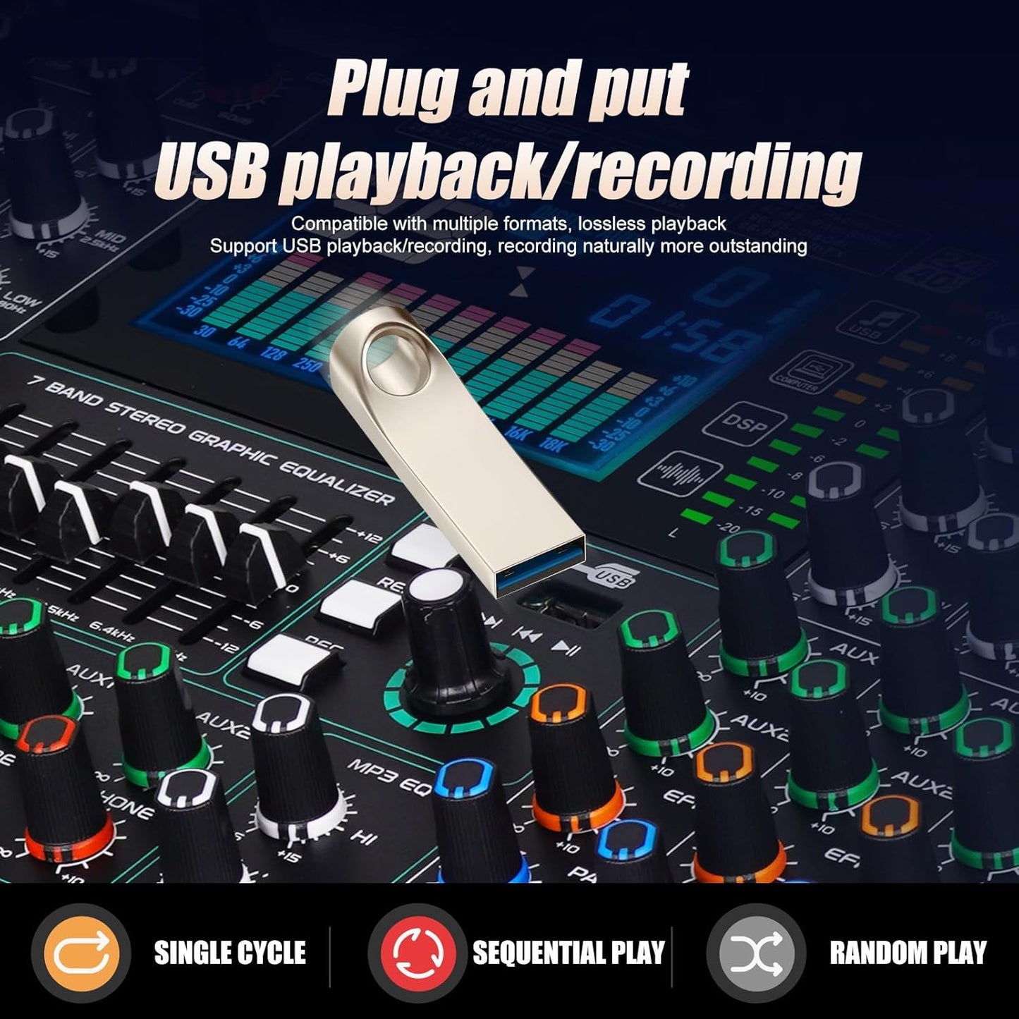 GF12 Multifunction 12 Channel Audio Mixer Stage Performance Mixer Isolated Independent Mute Built-in 7 Level Equalizer and 99 Reverb DJ Mixer for Stage Performance/Karaoke/DJ Music