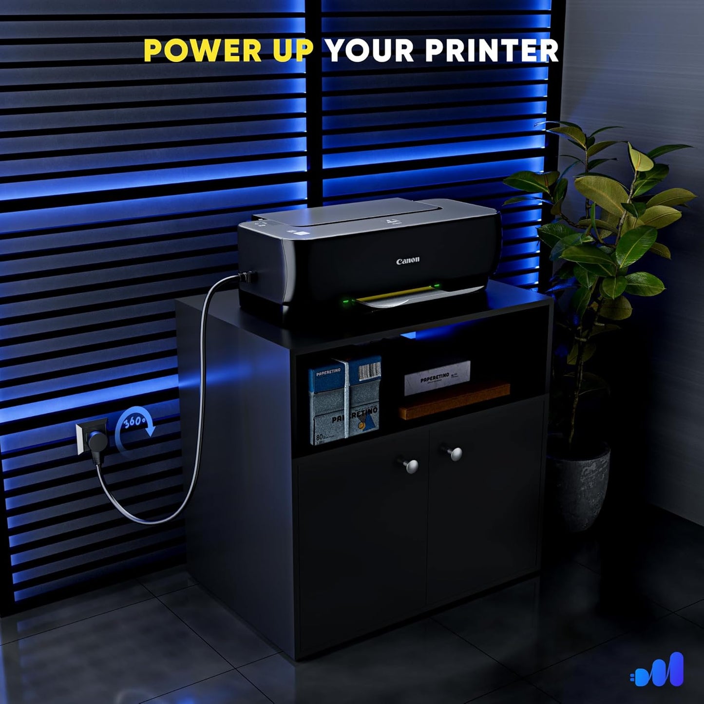 Maximm Monitor Computer Power Cord 12 Ft Flat Plug 360° Rotating PC Cable 3 Prong for, Desktop, Printer, Scanner, 16 AWG NEMA 5-15P to IEC13 - UL Certified