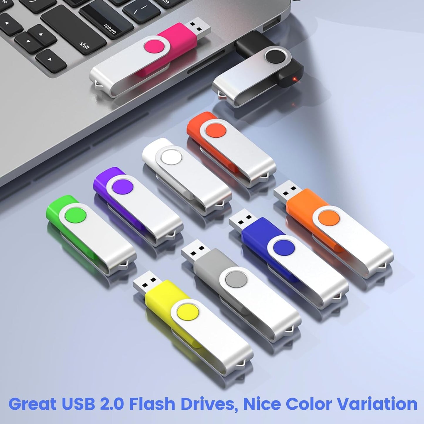 ABLAZE 8GB Flash Drive 10 Pack, USB 2.0 Memory Stick with Lanyards Swivel Thumb Drives Bulk 8GB Pendrive U Disk for Data Storage (Mixcolors)