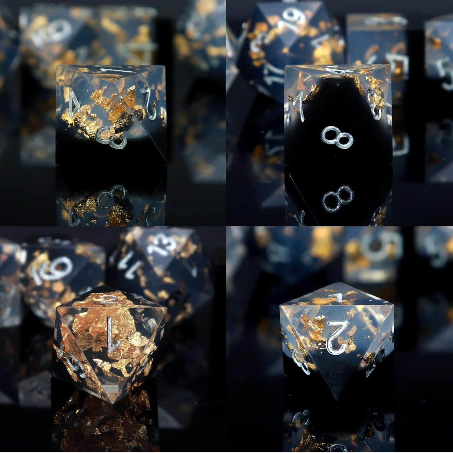 Haxtec DND Dice Set Black Sharp Edge Resin Dice Gold Flakes with Dice Case Black White Gold D&D Dice for RPG Role Playing Games Compatible with Dungeons and Dragons Gift War Series