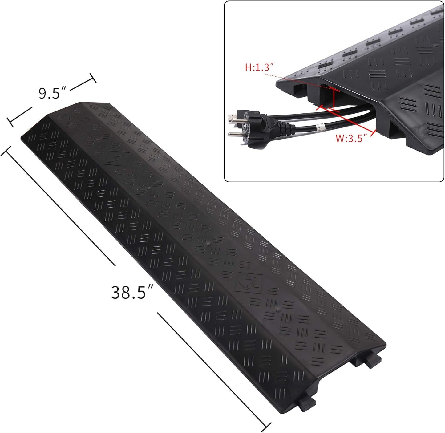 Medium 1 Piece - Floor Cord Cover Cord Protector Drop Over Drop Trak Cable Ramp for Office Warehouse - Black